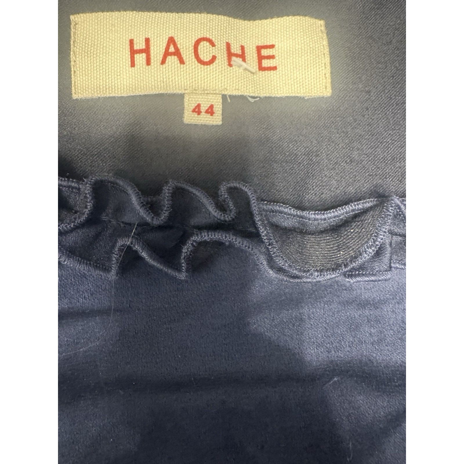 Hache Navy Sleeveless Dress with Ruffle Trim Size 8