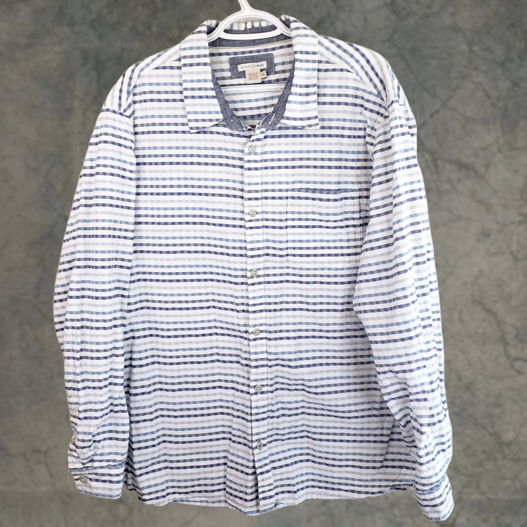 Carbon2Cobalt Carbon 2 Cobalt Shirt Mens XL White Multi-Blue Striped Button Up Long Sleeve Casual Workwear Size US XL / EU 56 / 4 - 1 Thumbnail