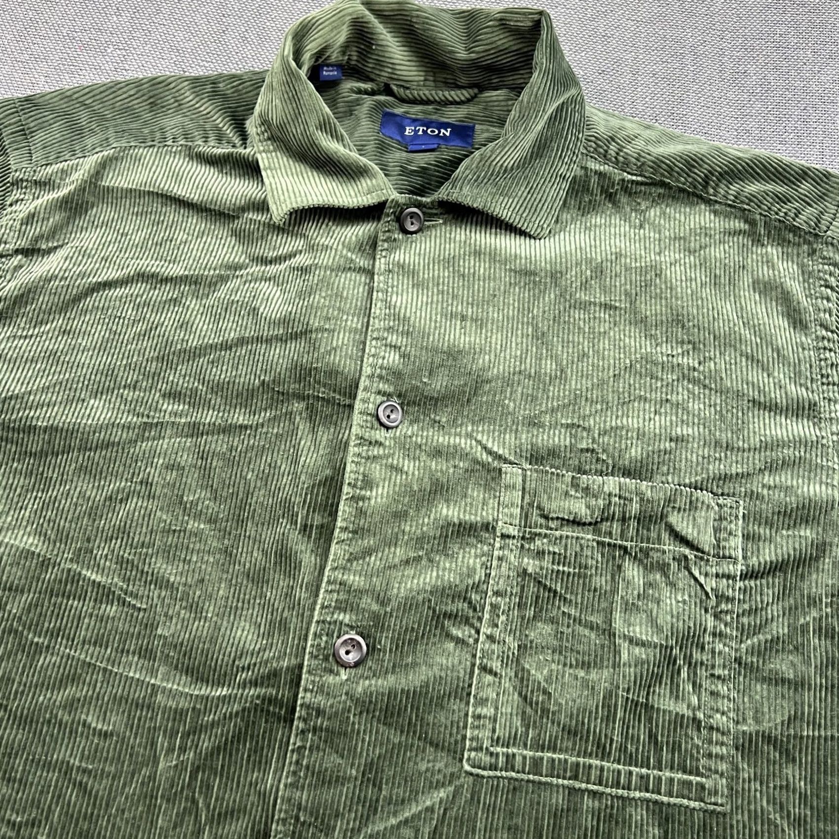 Eton ETON Mens Button Up Shirt Corduroy Green Long Sleeves Pockets Sz Large Slim Fit Casual Button-Up Shirt Mens Green Corduroy Pockets 90s? Size US L / EU 52-54 / 3 - 5 Thumbnail