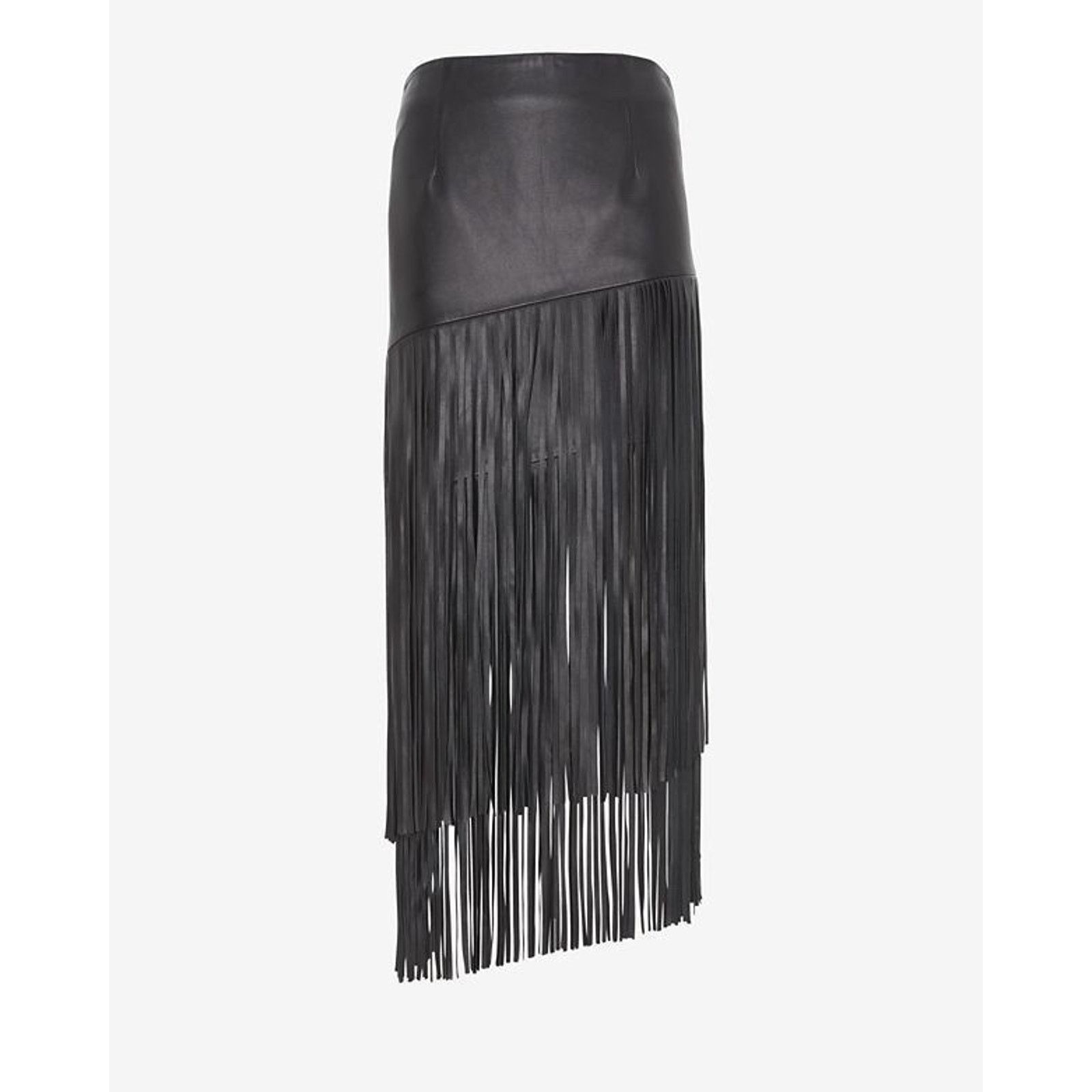 INTERMIX Intermix Black Lambskin Leather Fringe Skirt Size P Small Size 26" / US 2 / IT 38 - 1 Thumbnail