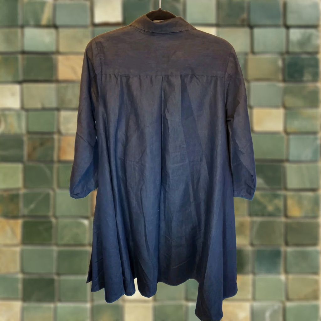 Denime Womens Chambray Denim Button Front Dress Black Pockets Hi-Lo Rhinestone Buttons Size L / US 10 / IT 46 - 1 Thumbnail