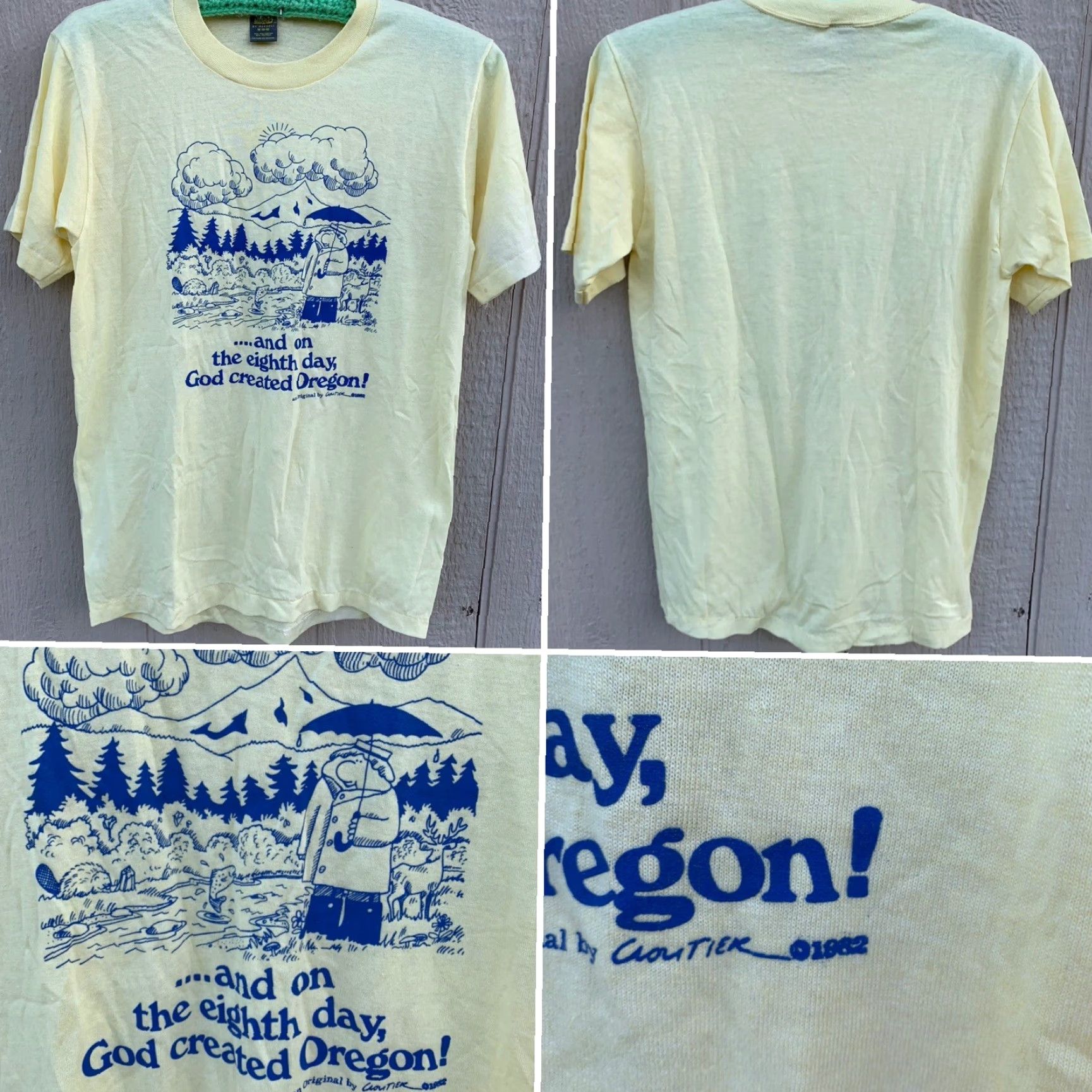 Jerzees VINTAGE …and on the eighth day, God created Oregon! t-shirt Men M Yellow Jerzees by Russell Short Sleeve Graphic Tee 1980s 38-40 USA Size US M / EU 48-50 / 2 - 3 Thumbnail