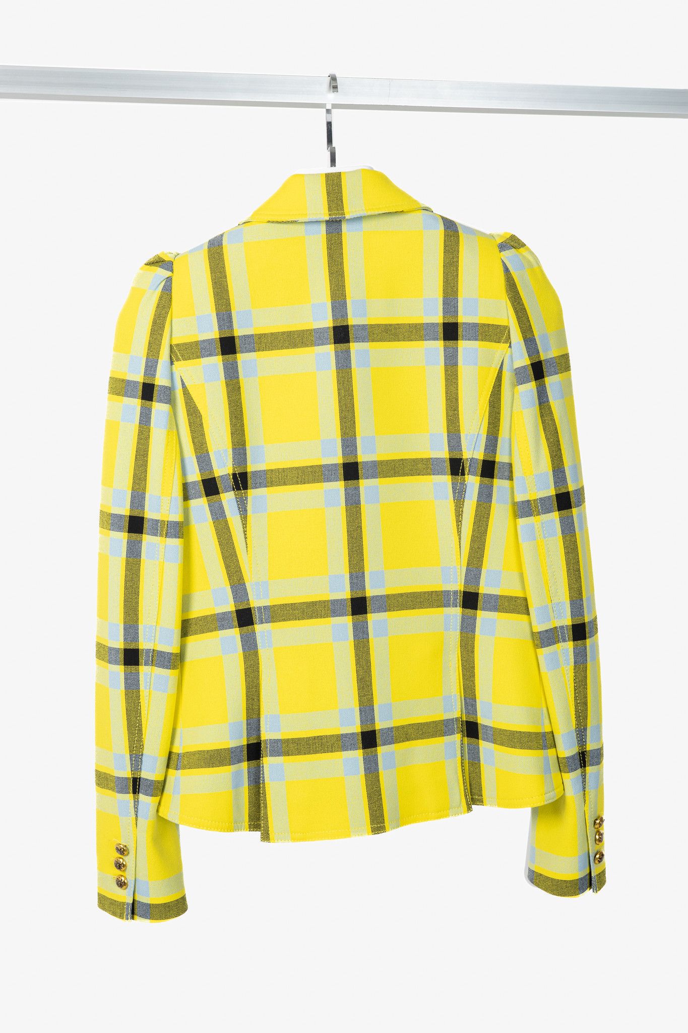 SMYTHE Smythe Lemon Plaid Pouf Sleeve One Button Blazer Size M / US 6-8 / IT 42-44 - 2 Thumbnail