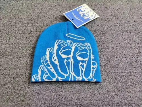Japanese Brand Schematiquement Anxiety Graphic Beanie Hat Azure Blue Size ONE SIZE - 3 Thumbnail