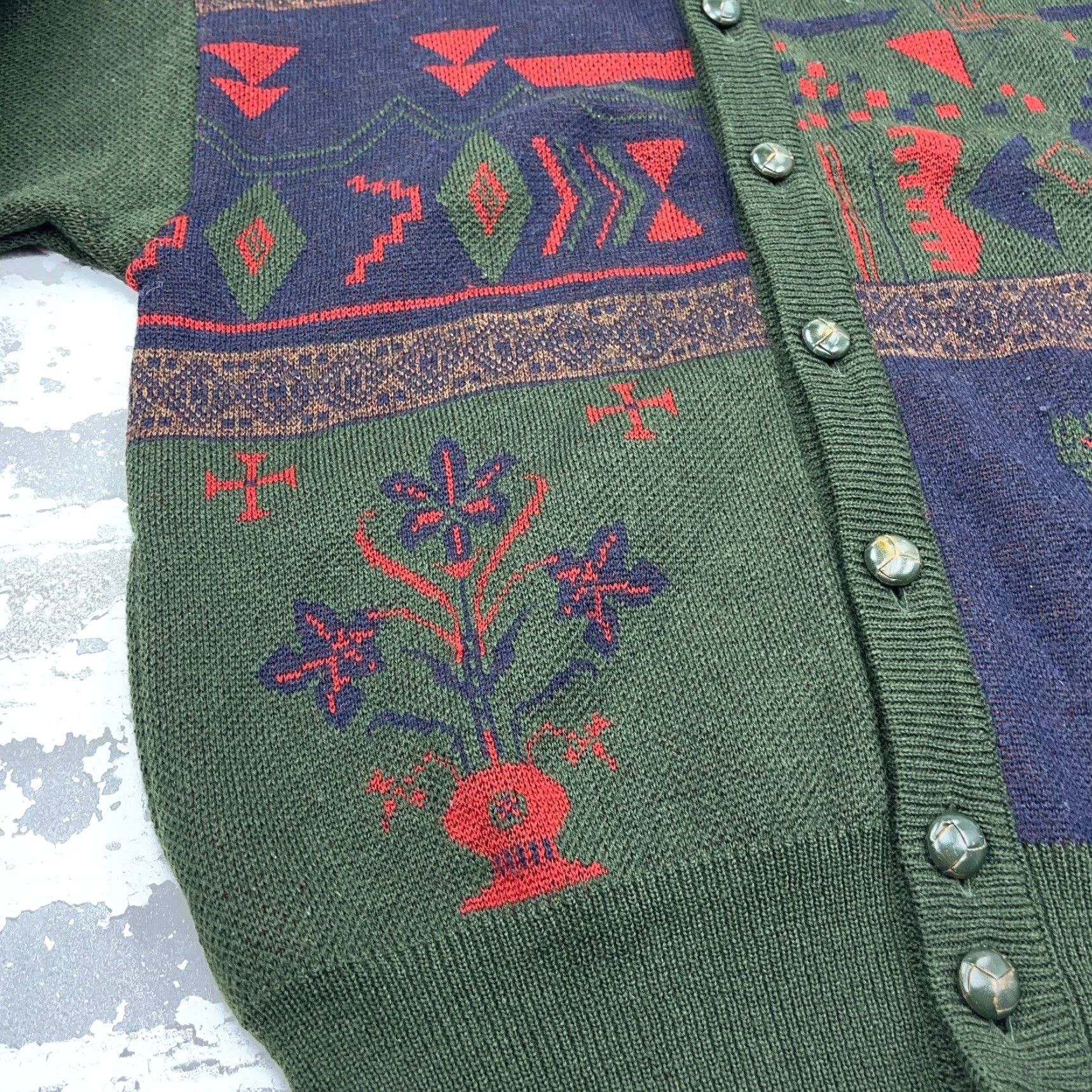 Vintage Giesswein Wool Cardigan Sweater Medium Green Blue Geometric Knit Mens Size US M / EU 48-50 / 2 - 6 Thumbnail