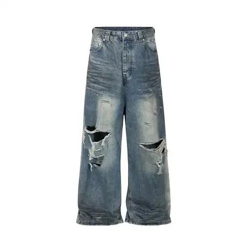 High Sport Frayed Damaged Hole Baggy Wide Leg Jeans Size US 30 / EU 46 - 3 Thumbnail