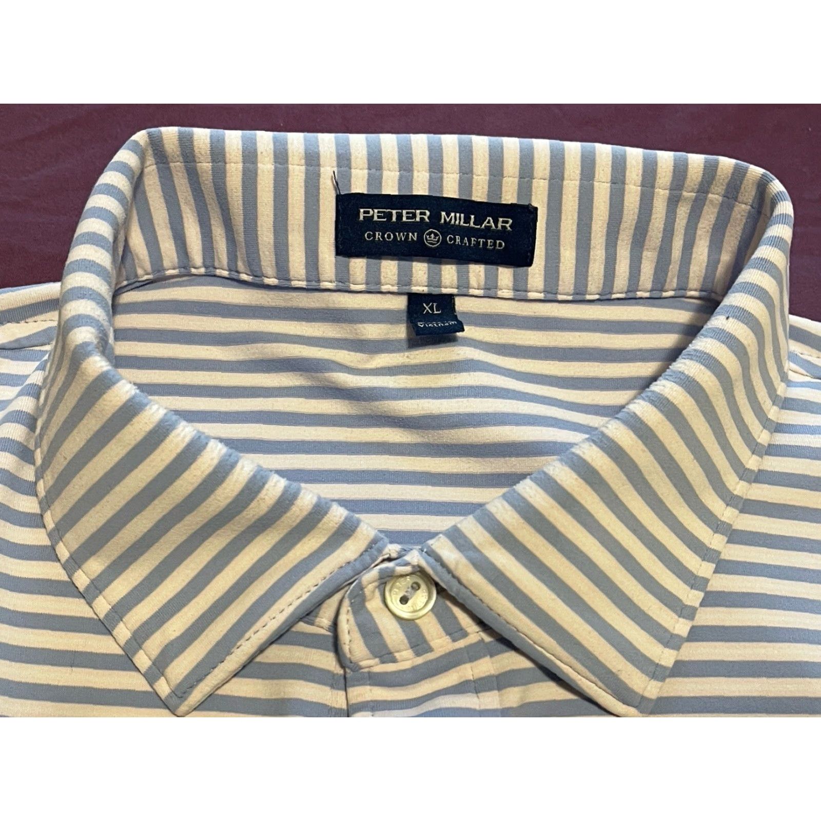 Peter Millar Peter Millar Crown Crafted Polo Men's XL White/Blue Stripes Shirt Short Sleeve Knit Casual Golf Size US XL / EU 56 / 4 - 3 Thumbnail