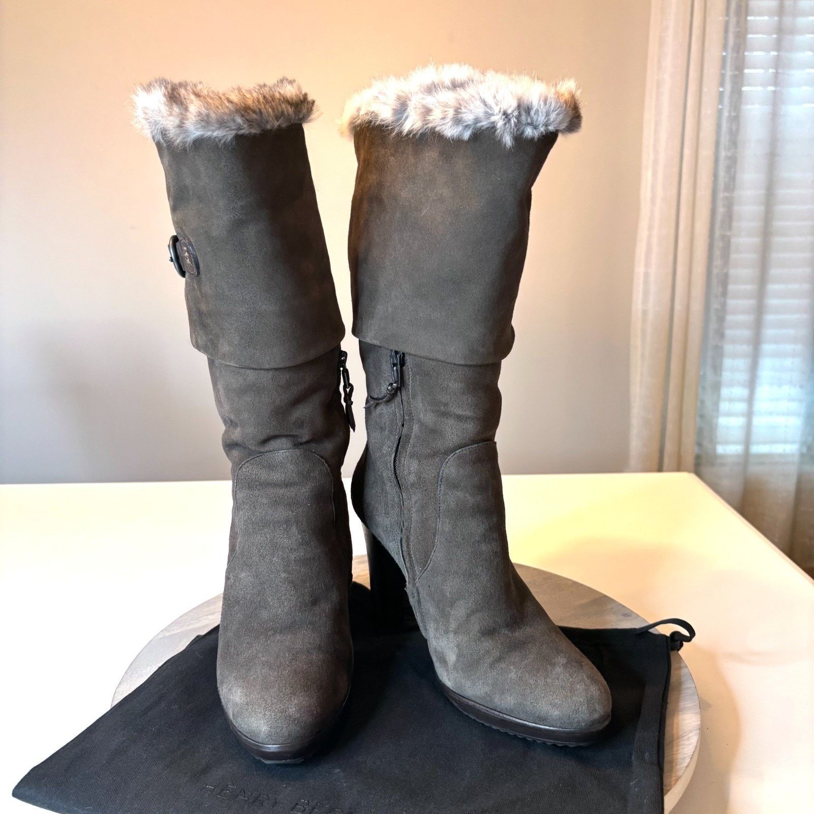 HENRY BEGUELIN Henry Beguelin Suede Fur Trim Boots Sz 9 Brown Buckle Heel Size US 9 / IT 39 - 2 Thumbnail