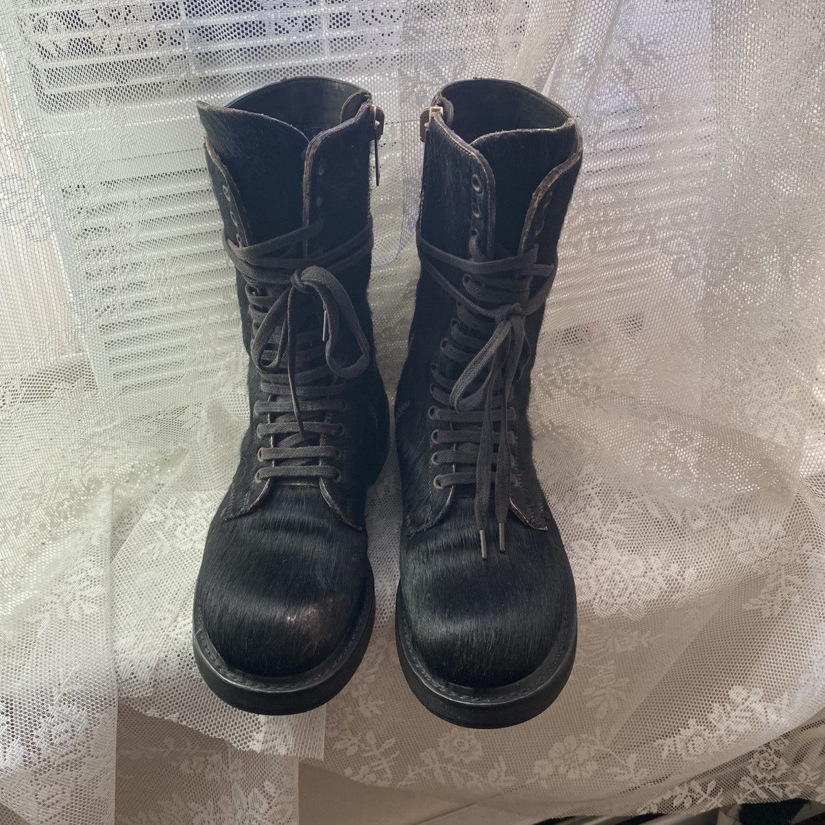 RICK OWENS PONY HAIR COMBAT BOOTS