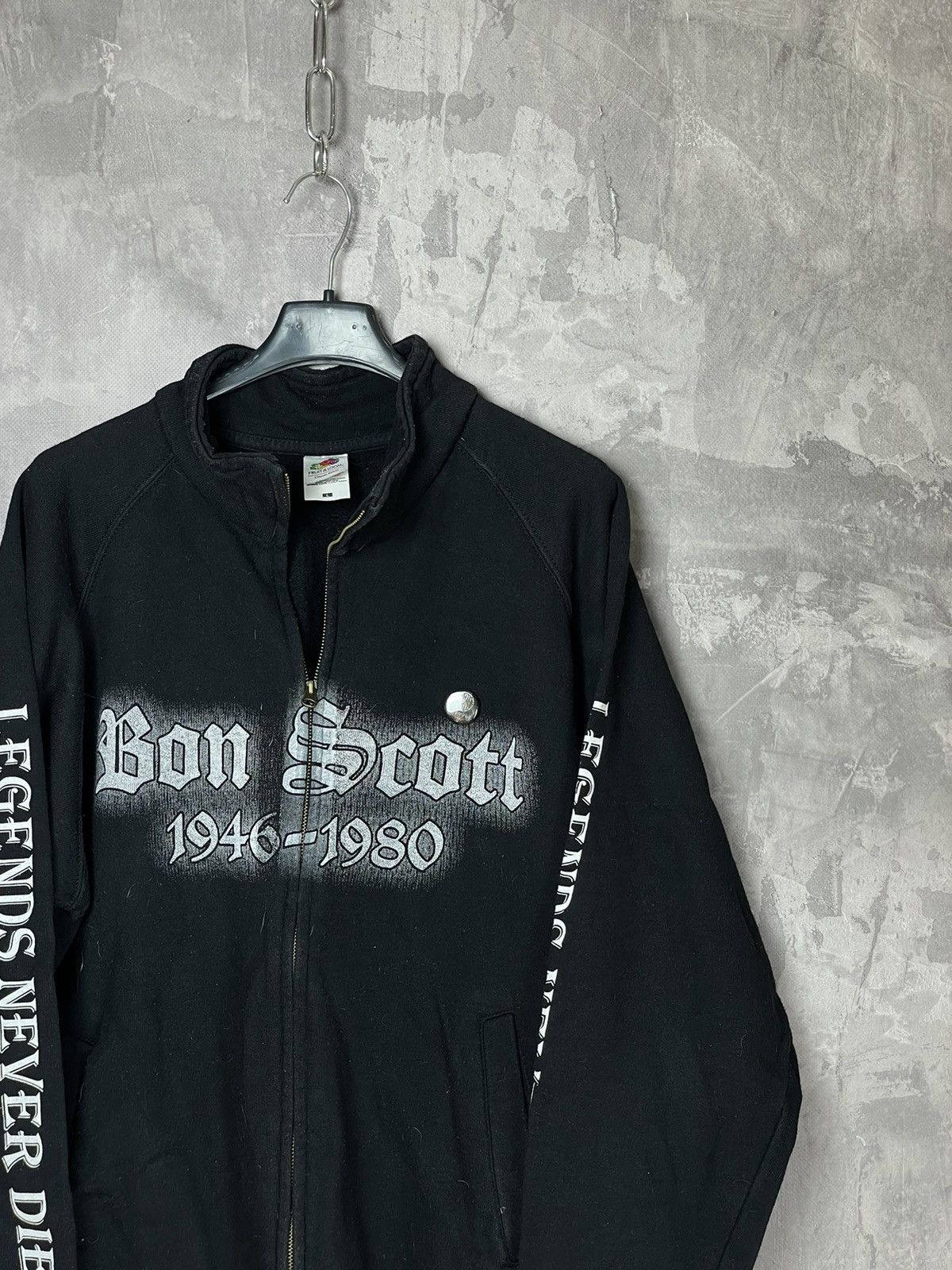 Band Tees × Vintage Vintage 90s Bon Scott Band Metal Rock Zip Up Sweatshirt Size US L / EU 52-54 / 3 - 5 Thumbnail