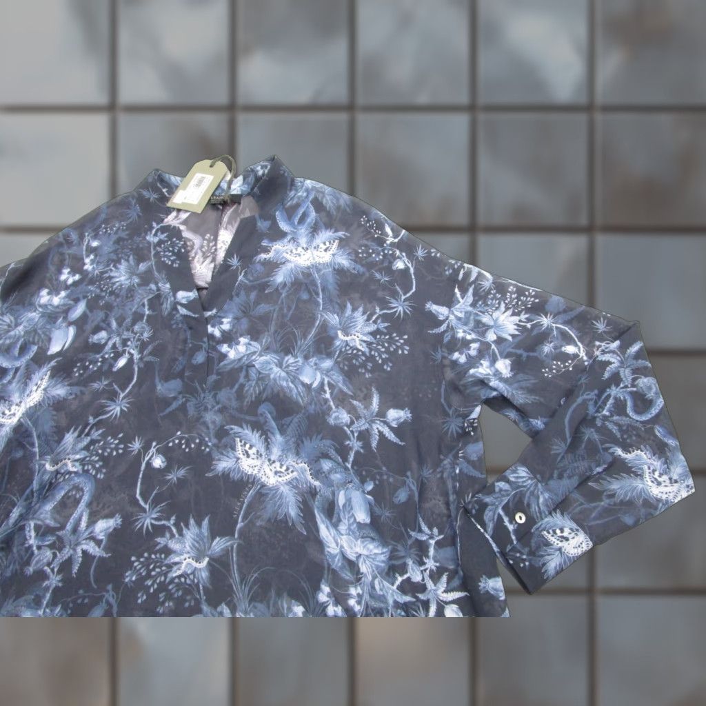 Allsaints AllSaints Shirt Womens M AllOver Flora Sheer Chiffon V-Neck Blue long Sleeve Blouse M Women Size M / US 6-8 / IT 42-44 - 1 Thumbnail