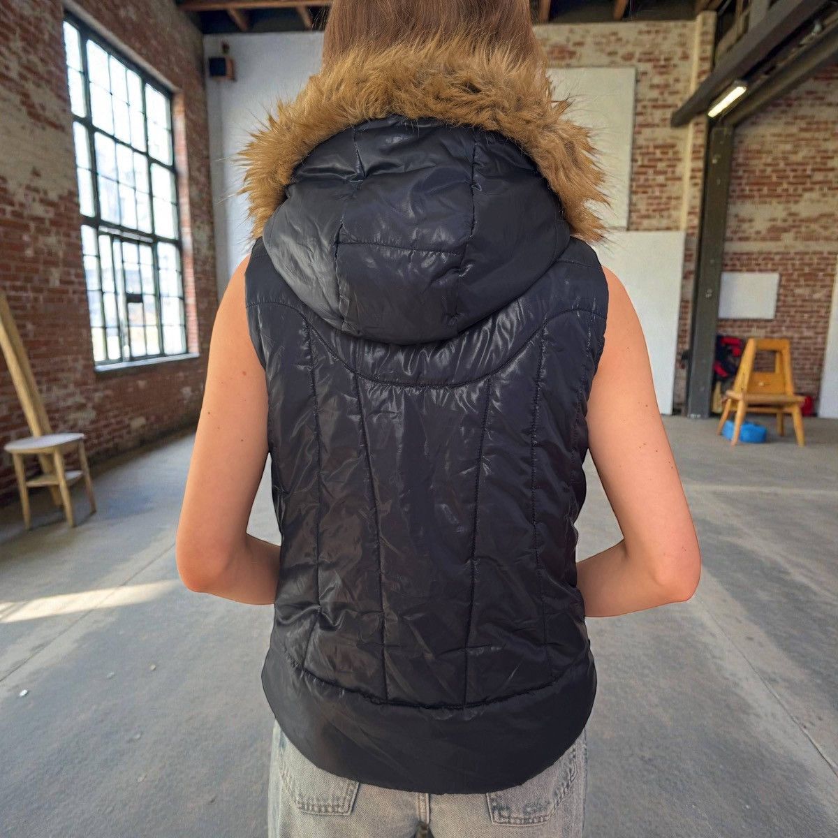Japanese Brand River Island Y2K Glamour 2000’s Puffer Hooded Vest Size M / US 6-8 / IT 42-44 - 3 Thumbnail
