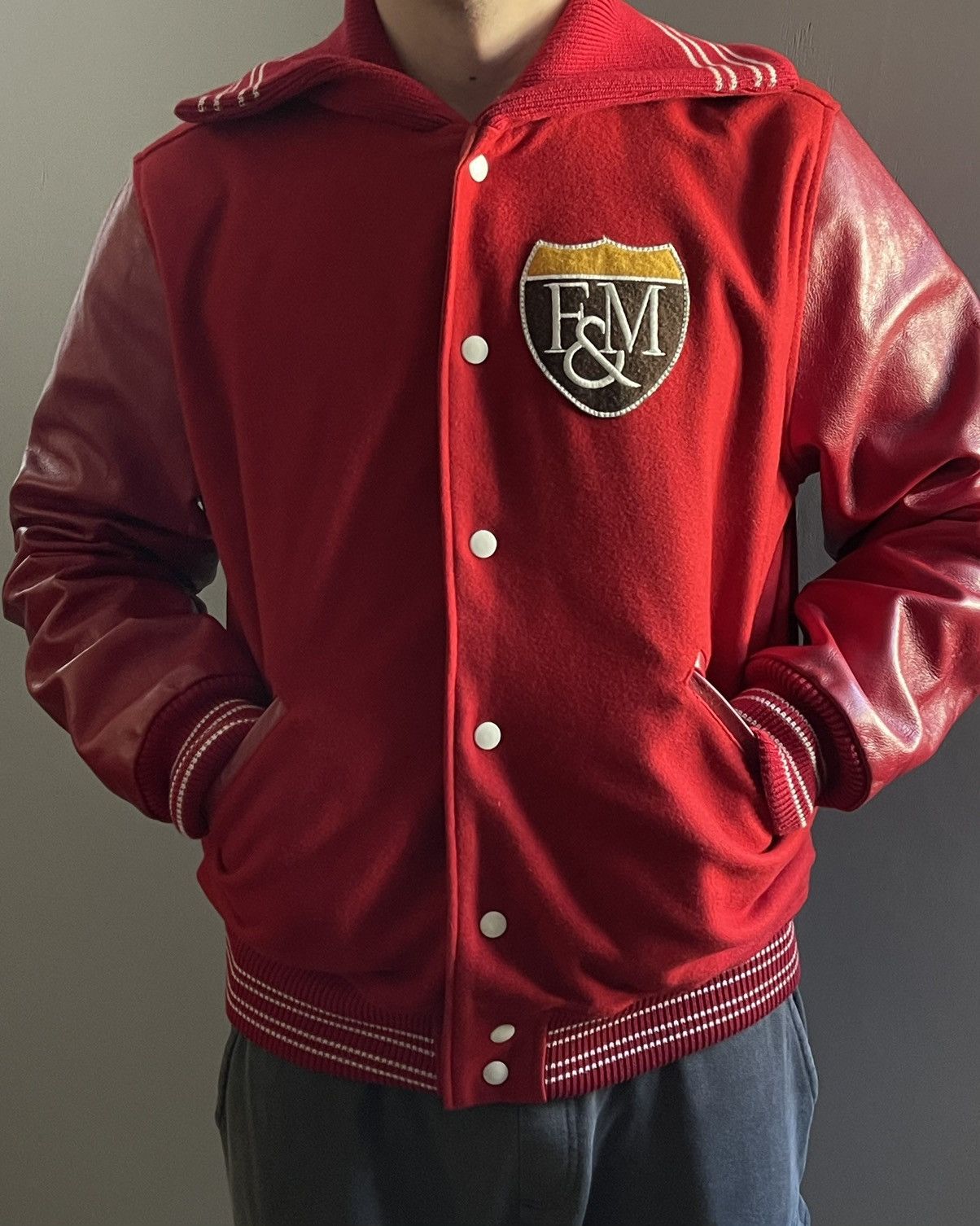 Franklin & Marshall Franklin & Marshall Reversible Varsity Leather Jacket Size US XL / EU 56 / 4 - 15 Thumbnail