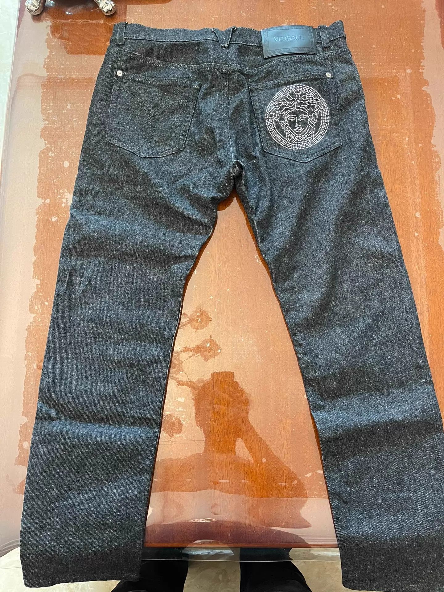 Versace Versace Gray Crystal Logo Back Pocket Jeans 35 Size US 35 - 2 Thumbnail