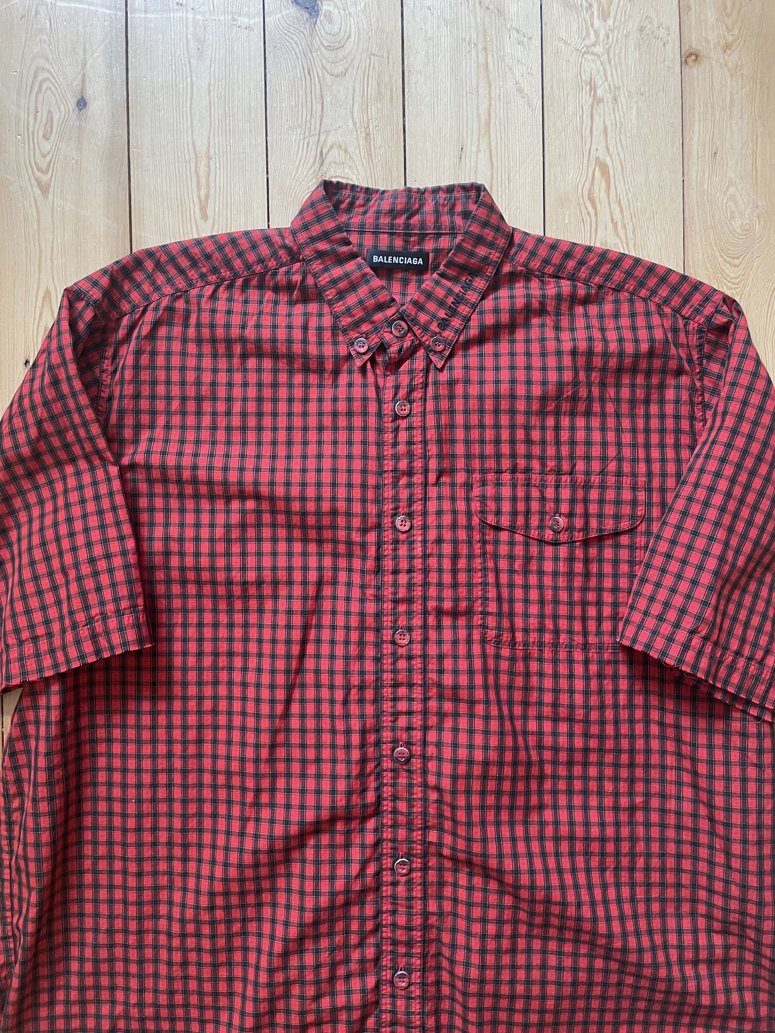 Balenciaga Balenciaga - Raw Hem Short Sleeve Cotton Poplin Shirt Size US L / EU 52-54 / 3 - 2 Thumbnail