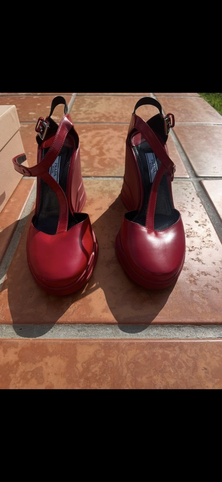 Prada Authentic Prada Burgundy Leather Platform Wedge Size US 7.5 / IT 37.5 - 2 Thumbnail