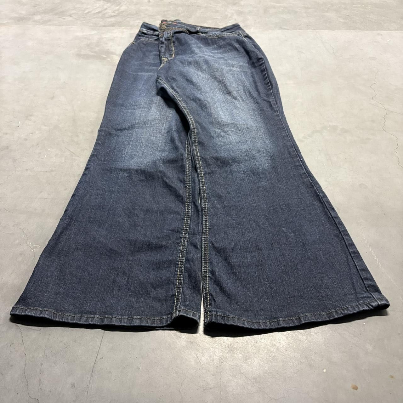 Japanese Brand × Vintage Crazy Vintage Y2K/2000s Super Baggy Bootcut Flare Grunge Dark Wash Denim Jeans! Size US 42 / EU 58 - 2 Thumbnail