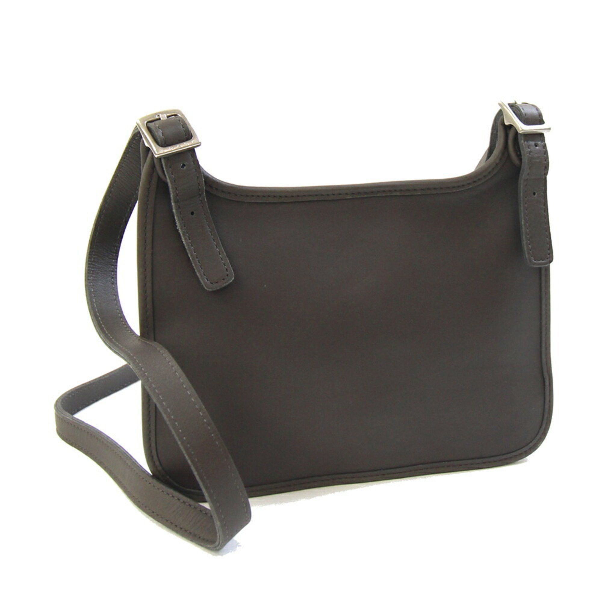 Coach Shoulder Bag 9142 Charcoal Brown Leather Pochette Crossbody