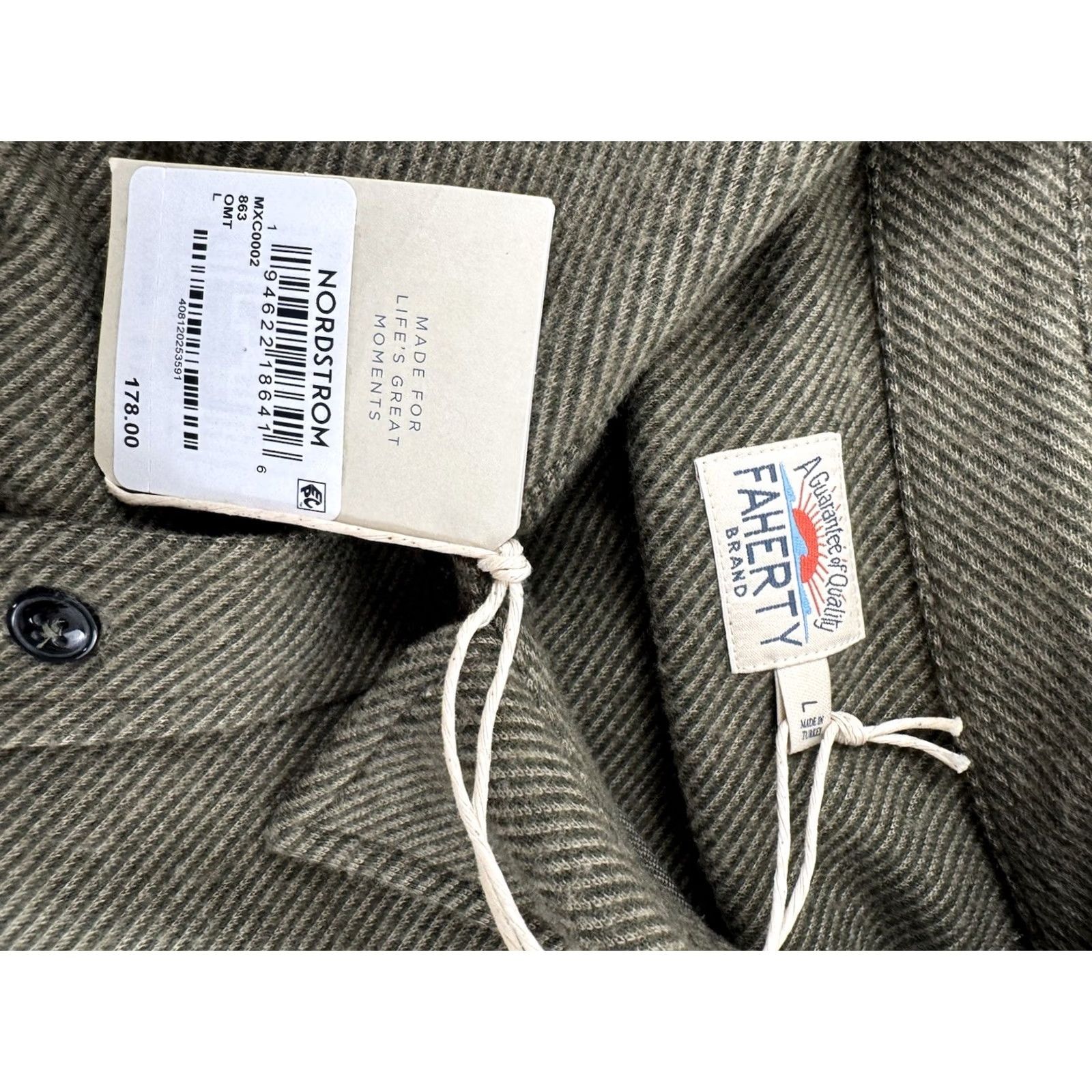 Faherty Faherty Shirt Jacket Flannel Mens L Green Long Sleeve Button-Up B2 NEW with Tags Size US L / EU 52-54 / 3 - 4 Thumbnail