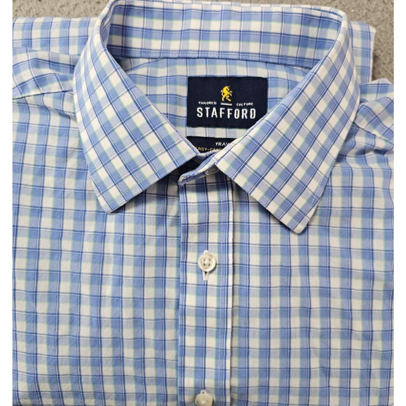 Stafford Stafford Dress Shirt Men’s Size 16 Regular Blue Check Broadcloth Long Sleeve Button Collared Non-Iron Wrinkle Resistant Size 42R - 2 Thumbnail