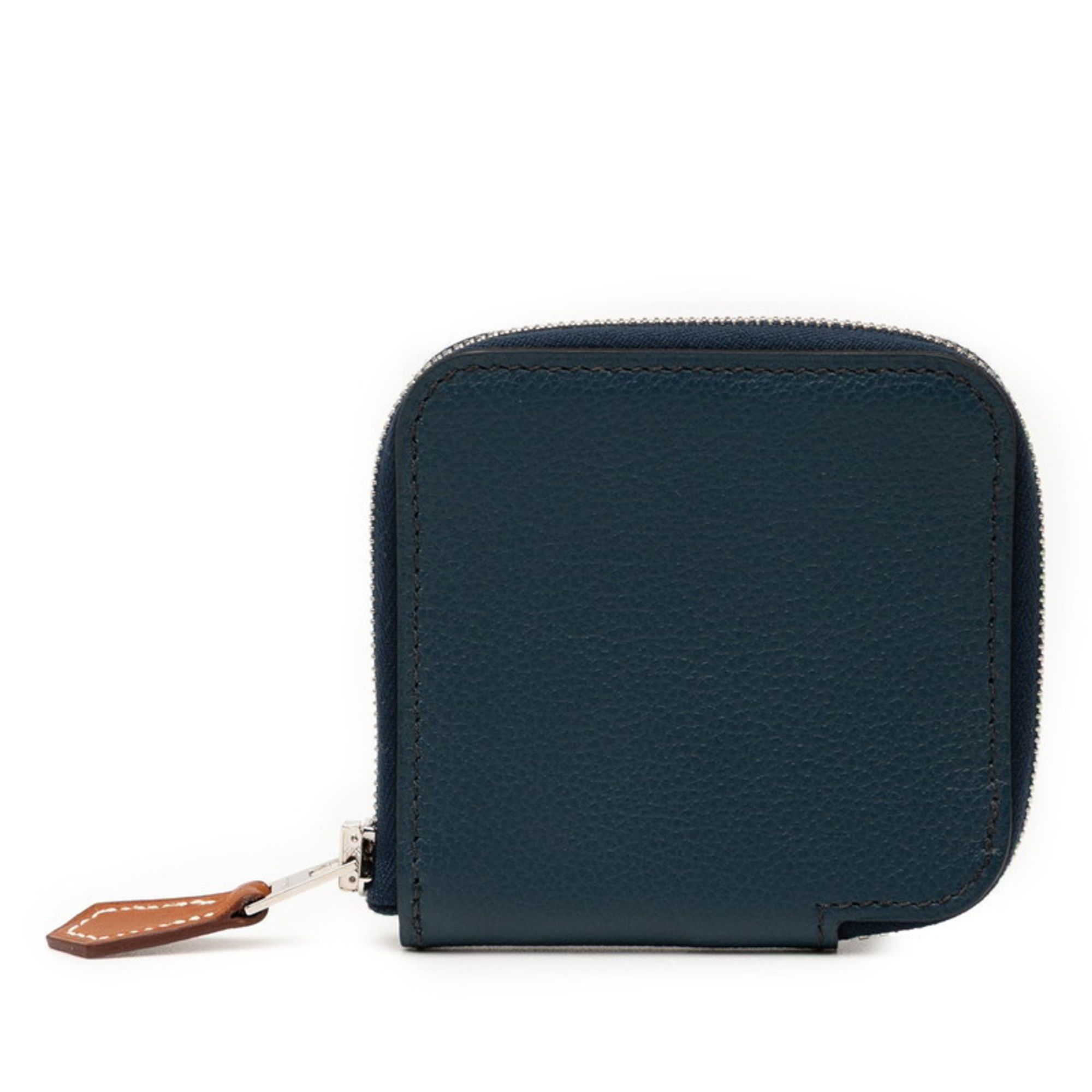 Hermes Hermès Azap Silkin Compact Wallet/Coin Case, Navy Blue with Silver Hardware, Evercolor, Women's, HERMES Size ONE SIZE - 1 Thumbnail
