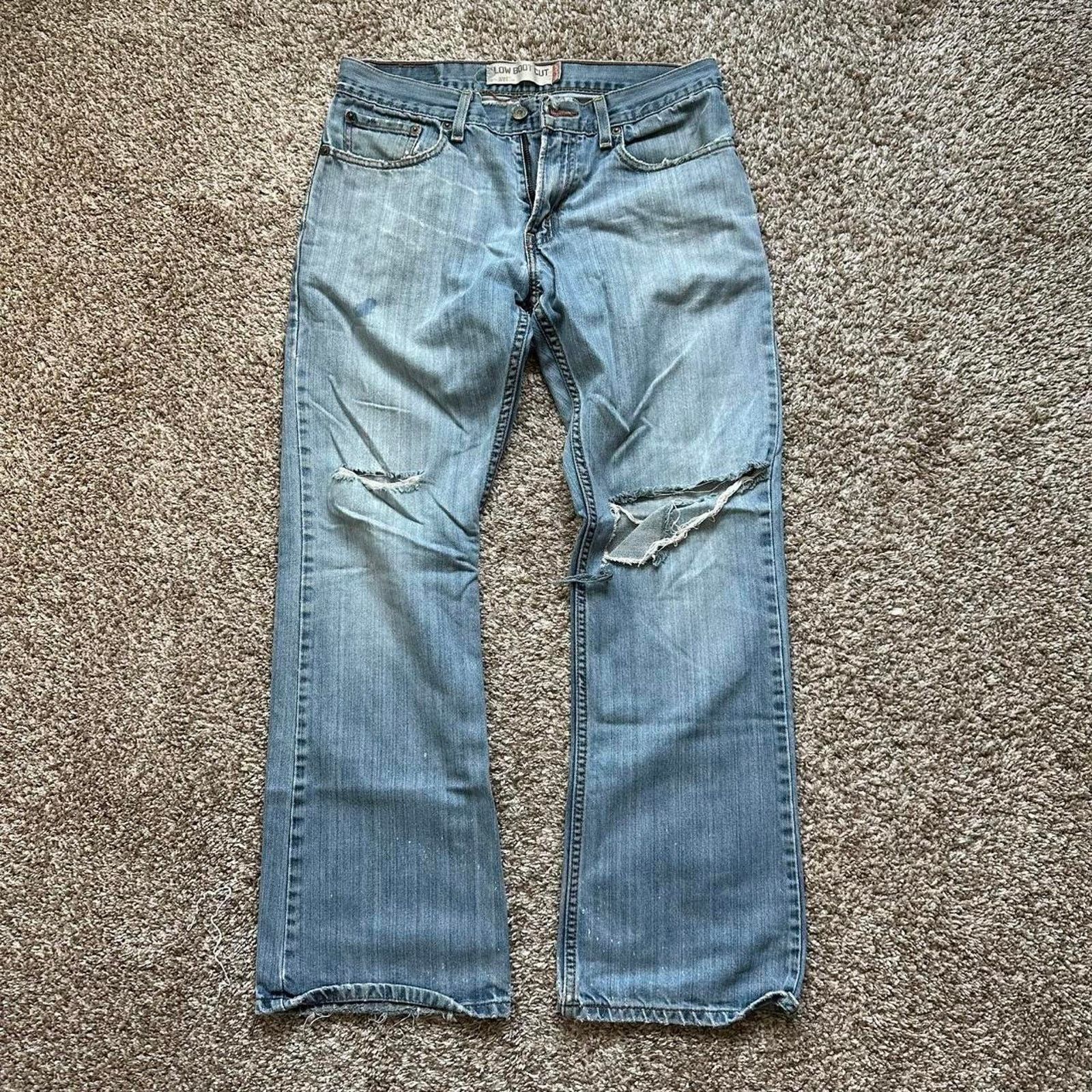Pre-owned Levi's Vintage  Y2k Blue Thrashed 527 Boot Cut Flare Jeans