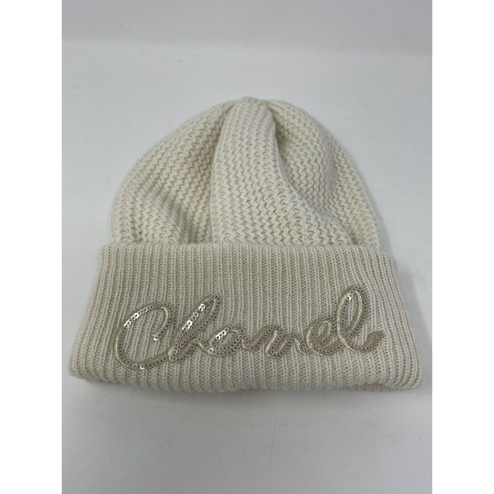 Chanel Chanel Cashmere Hat Beanie 22A Ivory Script NWT Size ONE SIZE - 3 Thumbnail