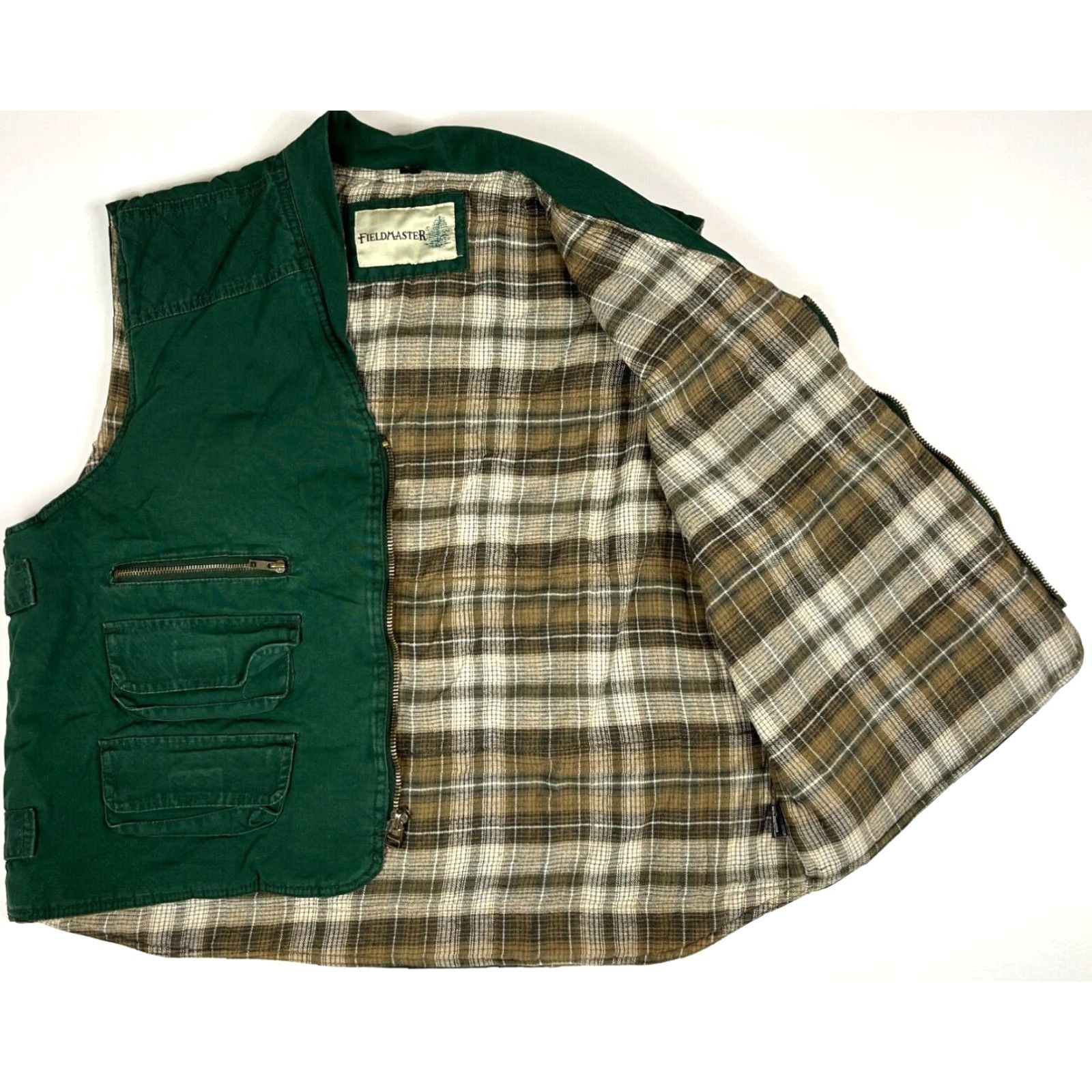 Vintage VINTAGE Fieldmaster Men's Vest Fishing Hunting Flannel Lined Green Cotton Canvas Pockets Zipped Pockets Size L Size US L / EU 52-54 / 3 - 3 Thumbnail
