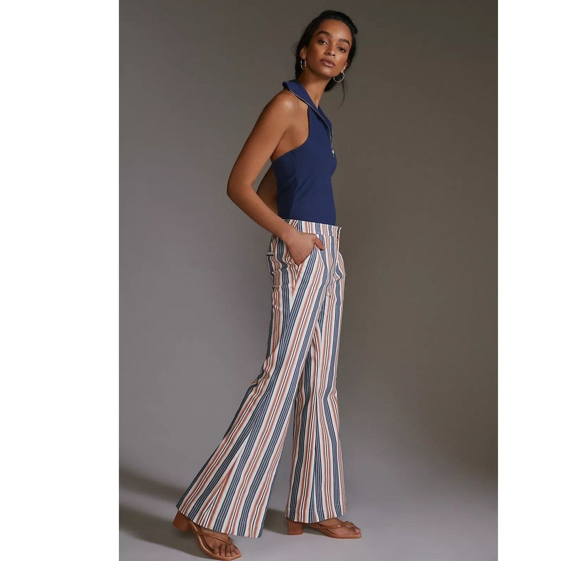 Anthropologie New By Anthropologie Low-Rise Striped Flare Pants $140 Sz 6 Size 28" / US 6 / IT 42 - 4 Thumbnail
