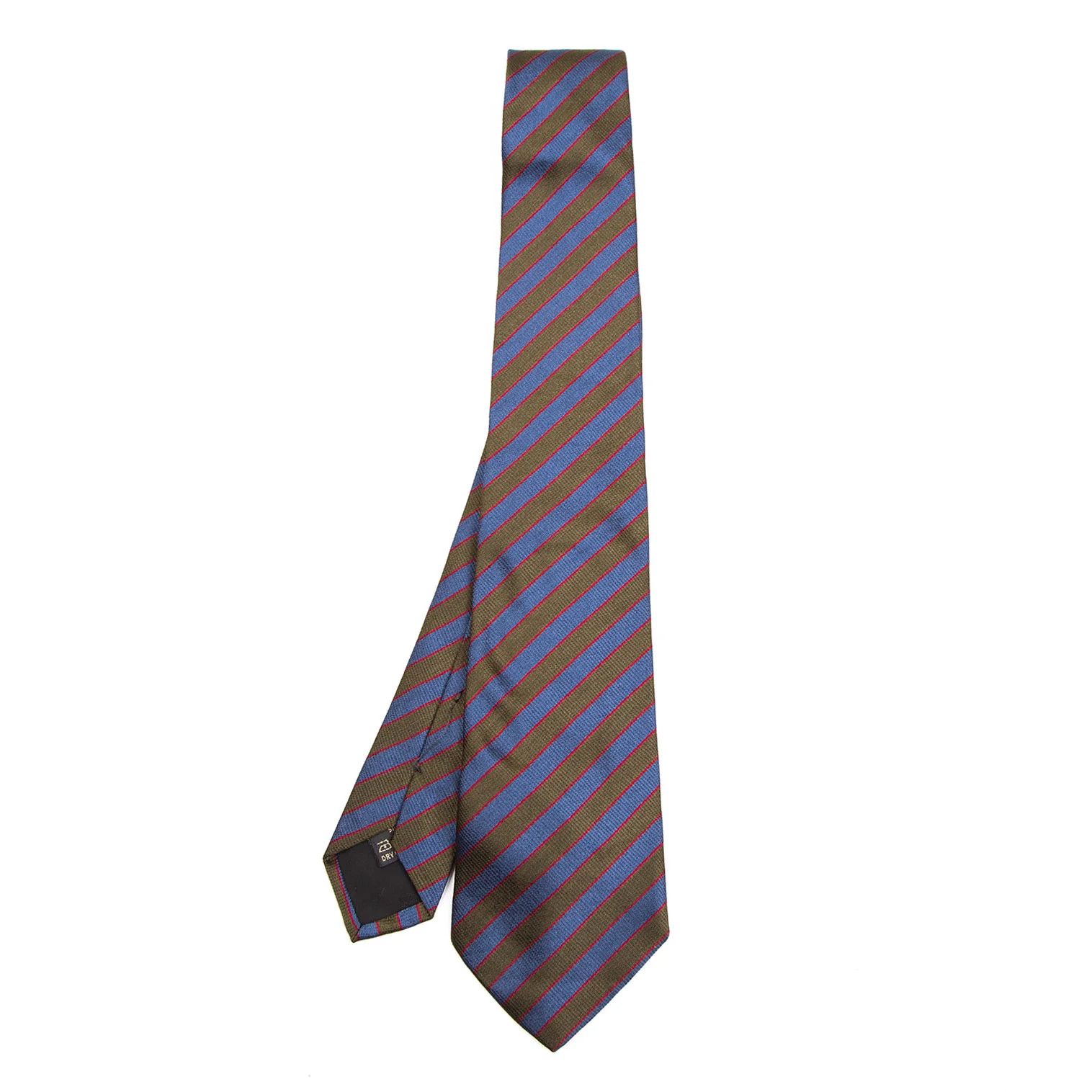 Dries Van Noten Silk Regimental Tie in Khaki Blue Size ONE SIZE - 1 Thumbnail