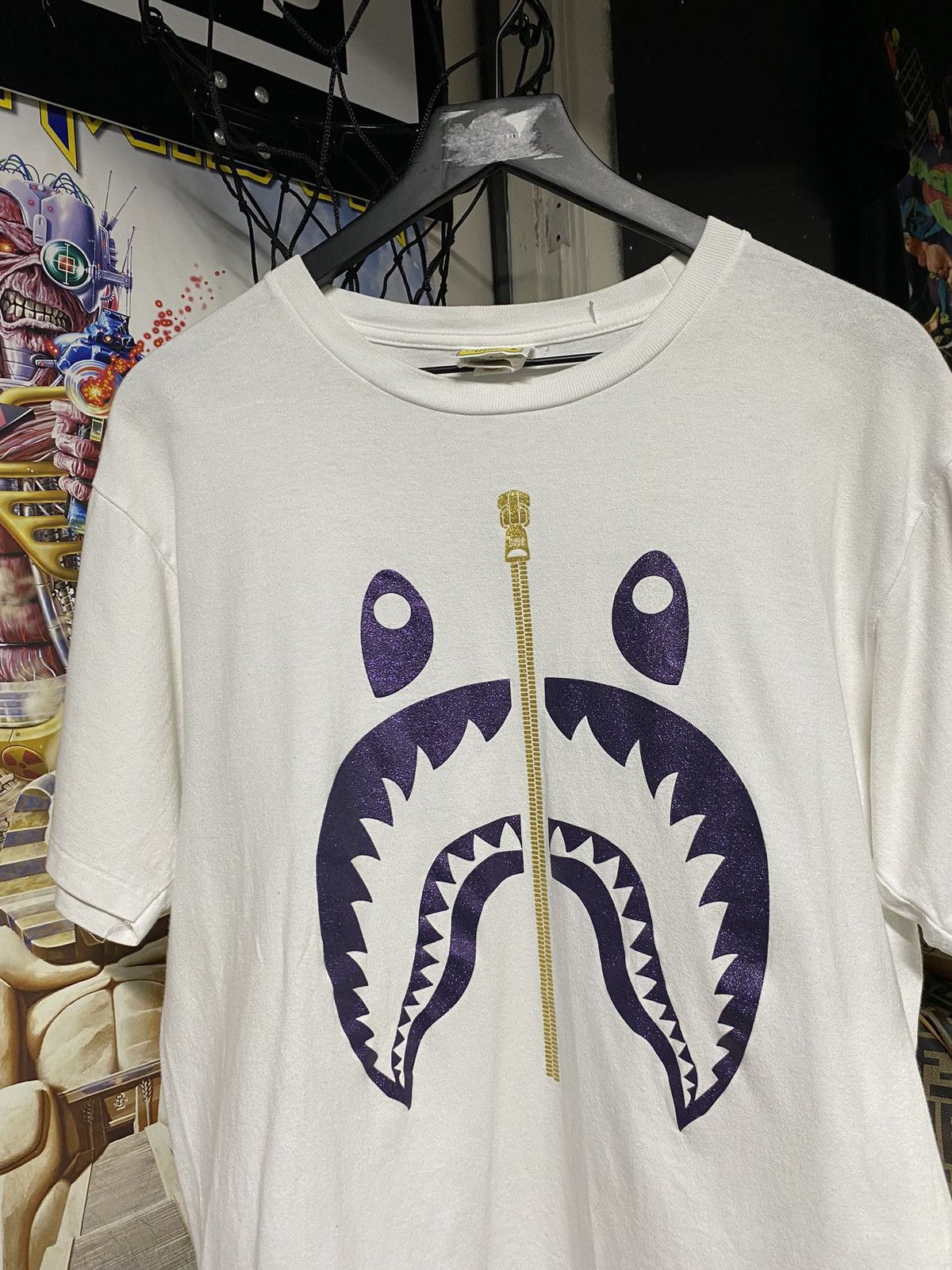 A Bathing Ape Purple Bape Shark T-Shirt Medium