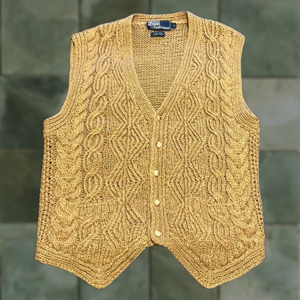 Polo Ralph Lauren VINTAGE Polo Ralph Lauren Jute Knit Sleeveless Vest Unisex Adults Medium Brown Preppy Size M / US 6-8 / IT 42-44 - 1 Thumbnail