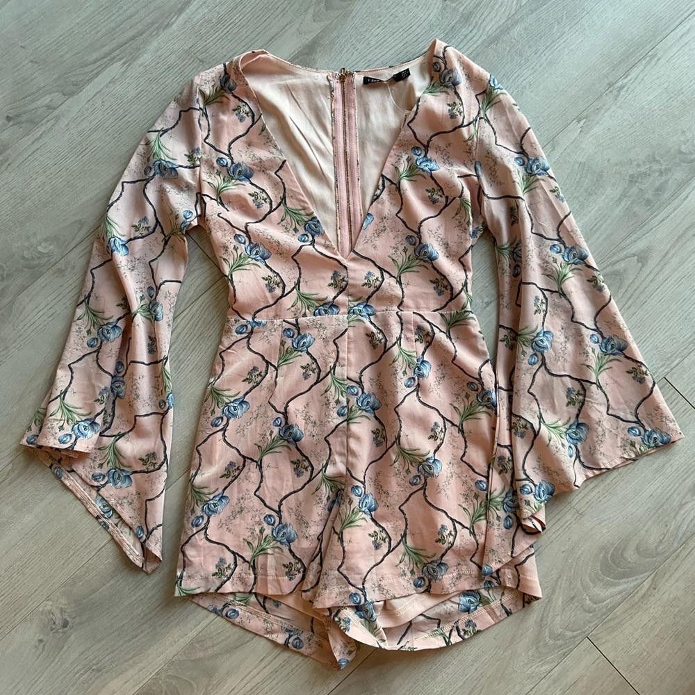 Designer I Saw It First Pink Floral V Neck Long Sleeve Romper Size M / US 6-8 / IT 42-44 - 1 Thumbnail