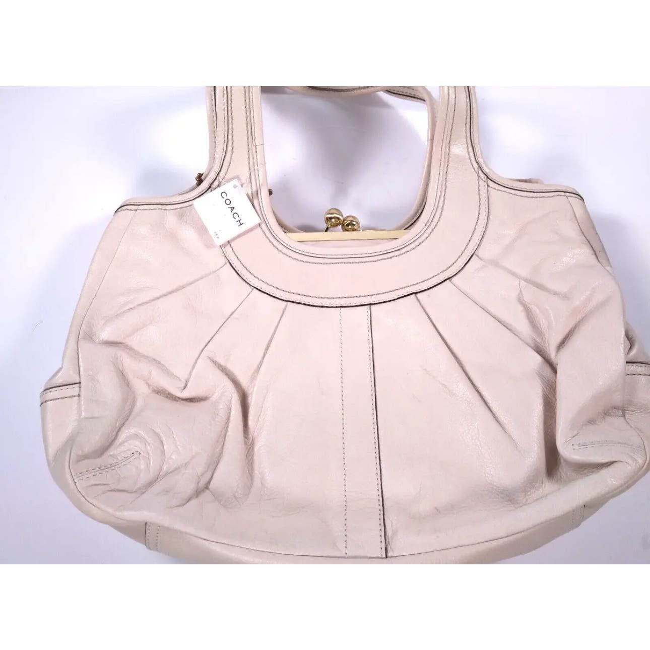 image of NWT Coach Ergo Leather Pleat Kiss Lock B4 White Plaid, Women's