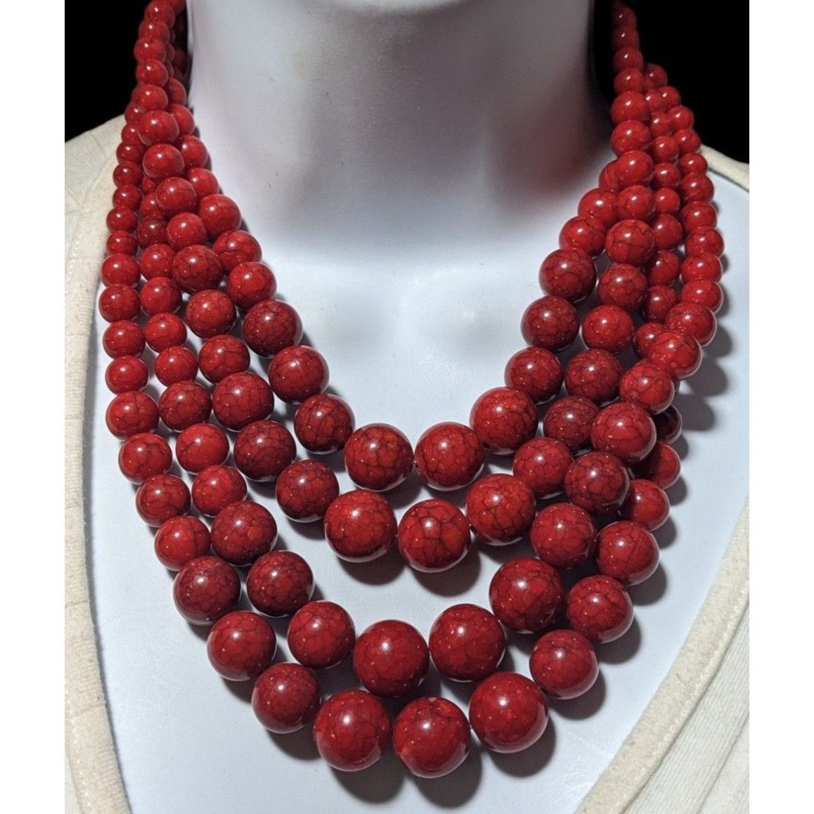 Other Red Marbled Multilayer Statement Necklace Size ONE SIZE - 5 Thumbnail
