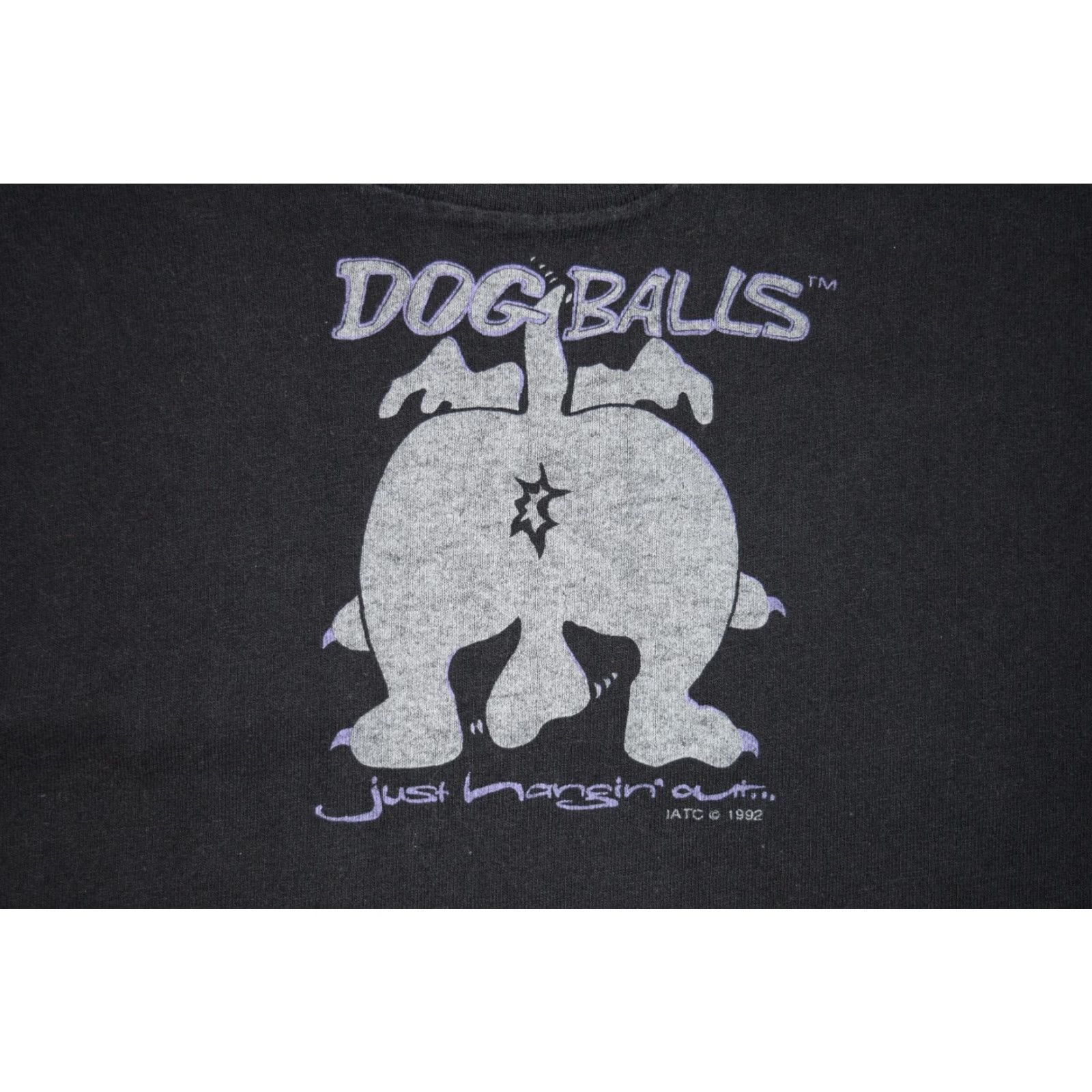 Vintage VINTAGE 90S DOG BALLS JUST HANGIN OUT T-SHIRT LARGE PRINT GREY FUNNY JOKE L USA Shirt Mens T-Shirt Size L Black Cotton SHORT SLEEVE ROUND NECK DOT BBN Size US L / EU 52-54 / 3 - 2 Thumbnail