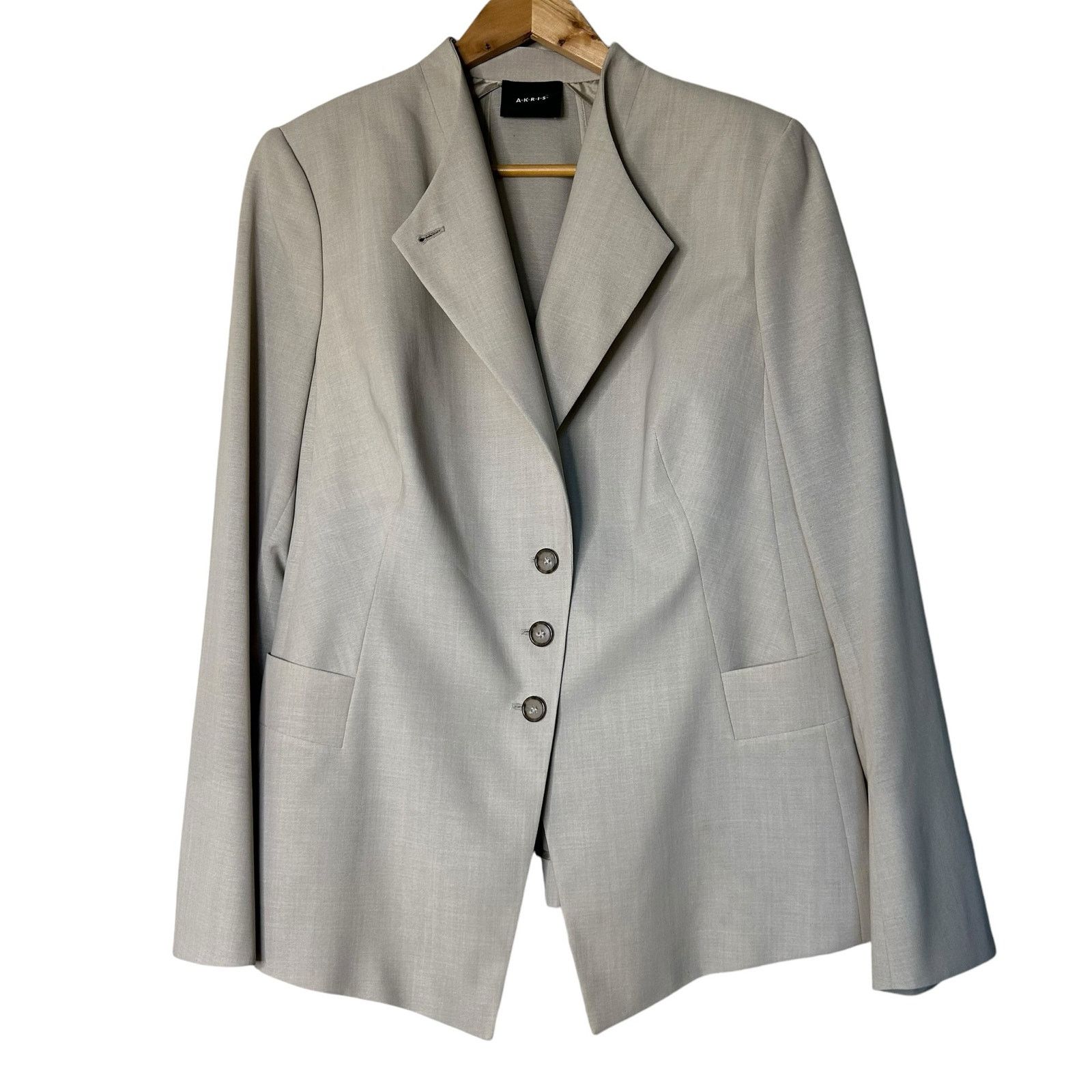 Akris Blazer 100% Wool 100% Viscose Lining Cream Size 14