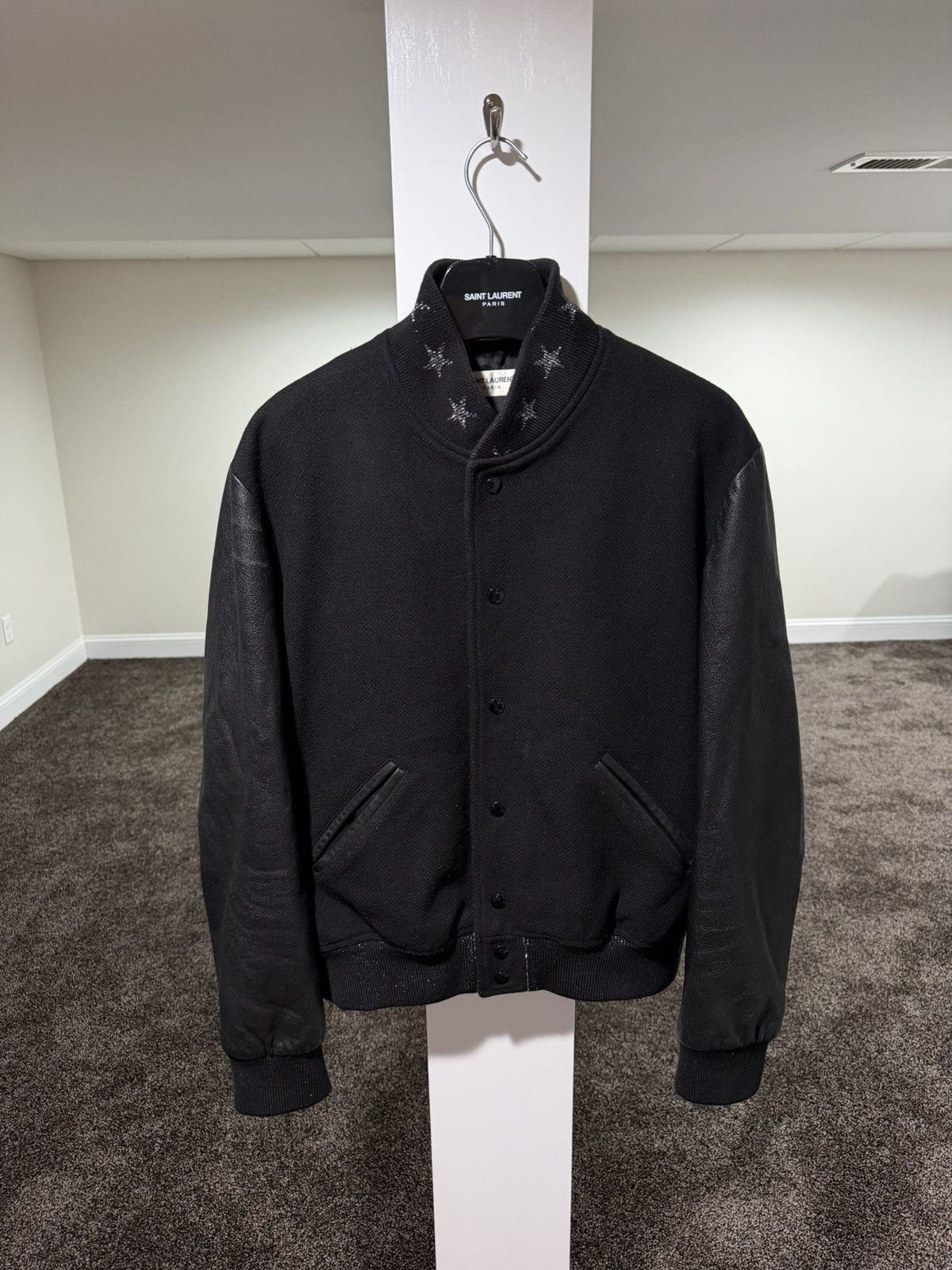 Saint Laurent Paris Saint Laurent x Hedi FW16 Stars Black Varsity Teddy Jacket Size US XL / EU 56 / 4 - 15 Thumbnail