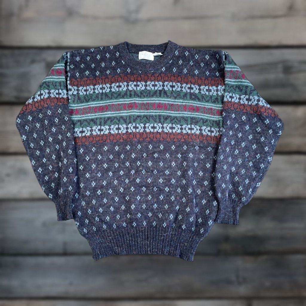 Sears VINTAGE 80s Sears Geometric Pattern Sweater Adult Medium Gray Chunky-Knit Ski Mens Size US M / EU 48-50 / 2 - 1 Thumbnail