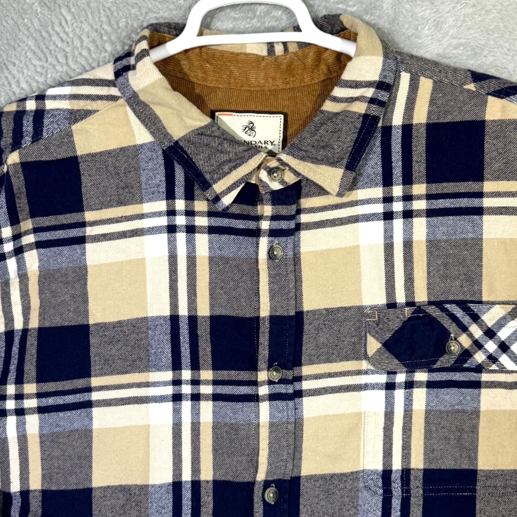 Vintage Legendary Whitetails Buck Camp Button-Up Shirt Mens 2XL Navy Tan Plaid Cotton Flannel Long Sleeve Casual Workwear Size US XXL / EU 58 / 5 - 4 Thumbnail