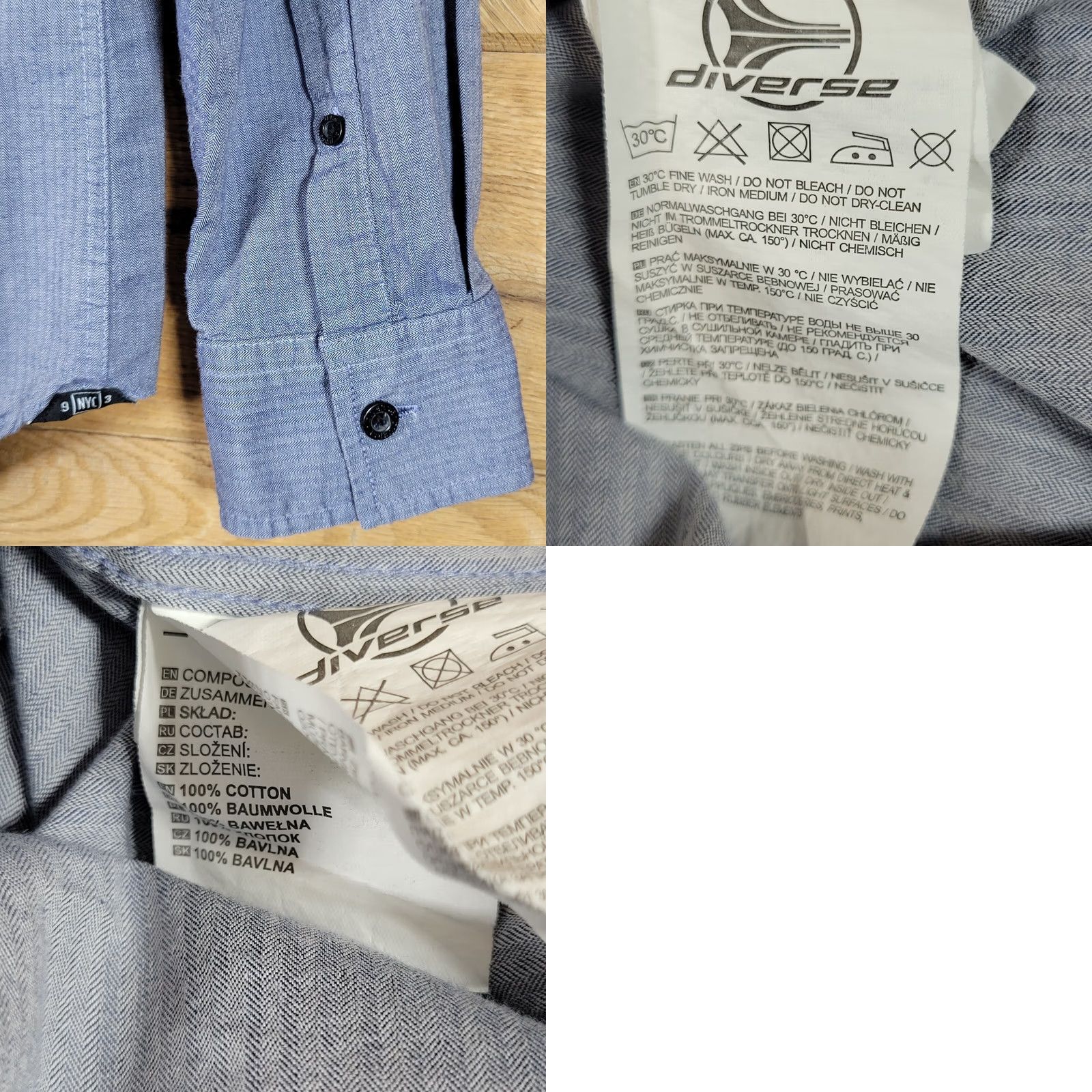 Vintage Diverse Mens Dress Shirt Small Gray Long Sleeve Cotton Chest Pocket Adult Size 36R - 8 Thumbnail