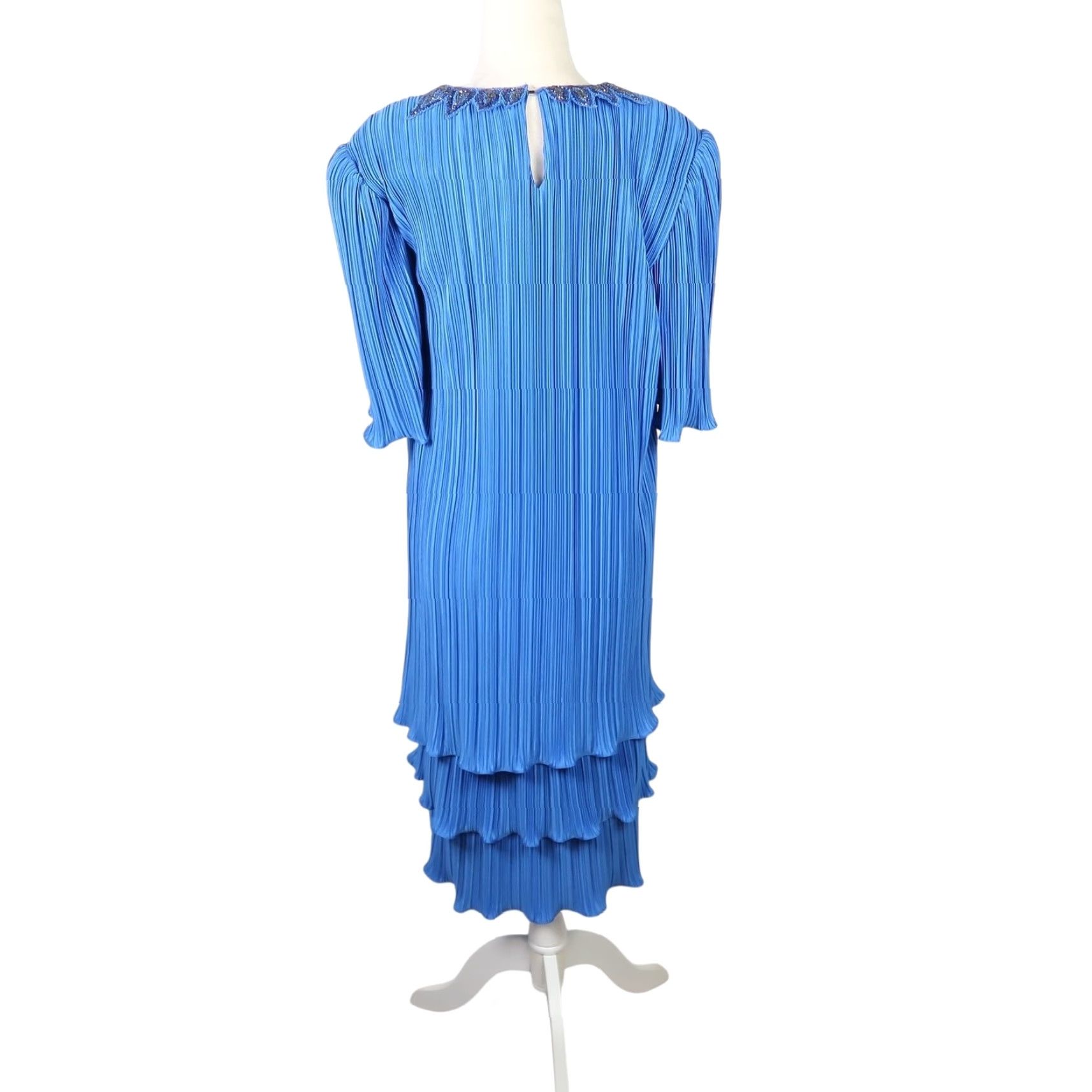 Vintage VINTAGE Gilberti cobalt blue plisse tiered midi dress 12 Sheath Beaded Glitter 80s Cocktail Party Formal Womens 12 blue Size XL / US 12-14 / IT 48-50 - 4 Thumbnail