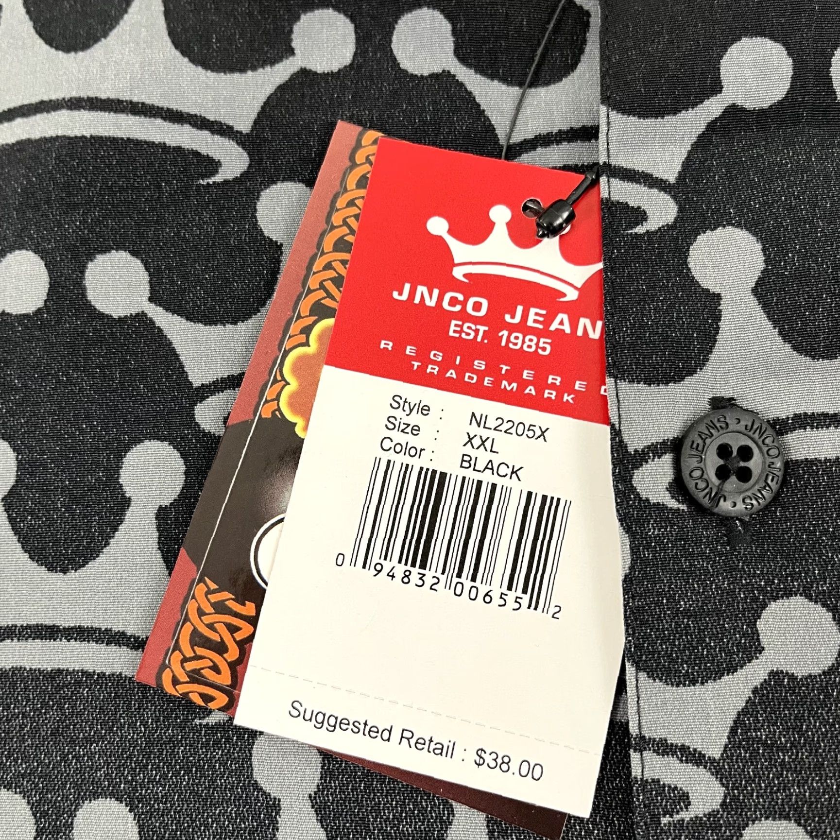 JNCO VINTAGE JNCO Shirt Mens 2XL Gray Crown Skull Flames Skater Button Punk Up Y2K NEW Size US XXL / EU 58 / 5 - 3 Thumbnail