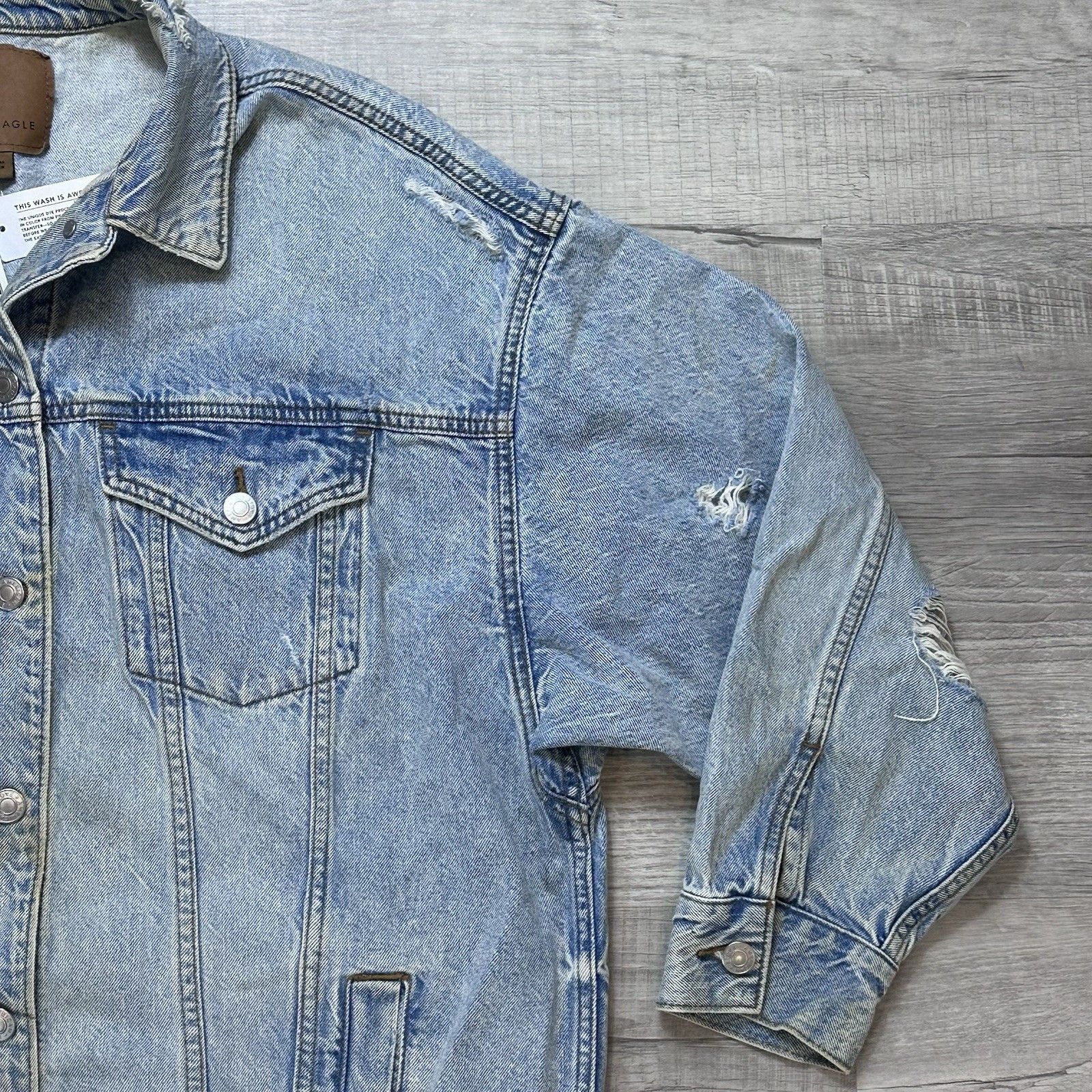 American Eagle Outfitters American Eagle Aerie Distressed Womens Oversized Jean Jacket Size L / US 10 / IT 46 - 3 Thumbnail