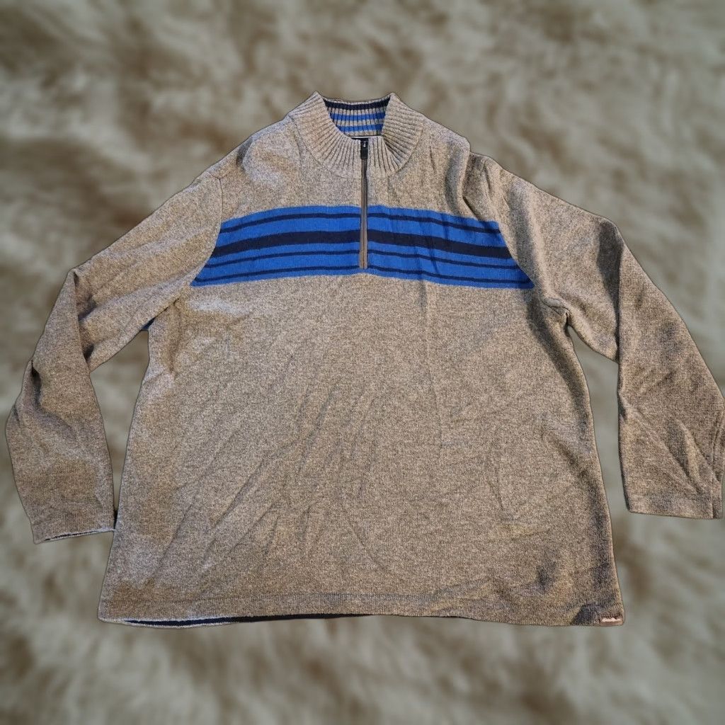 Eddie Bauer Eddie Bauer Wool Blend 1/4 Zip Pullover Mens 2XL Sweater Gray Blue Striped Size US XXL / EU 58 / 5 - 1 Thumbnail