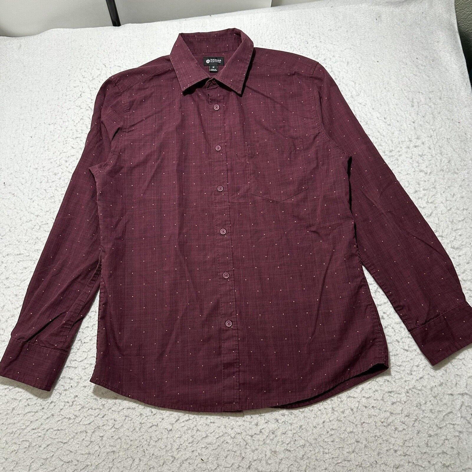 Haggar Haggar Medium Button Down Dress Shirt Burgundy Polka Dot Size US M / EU 48-50 / 2 - 1 Thumbnail