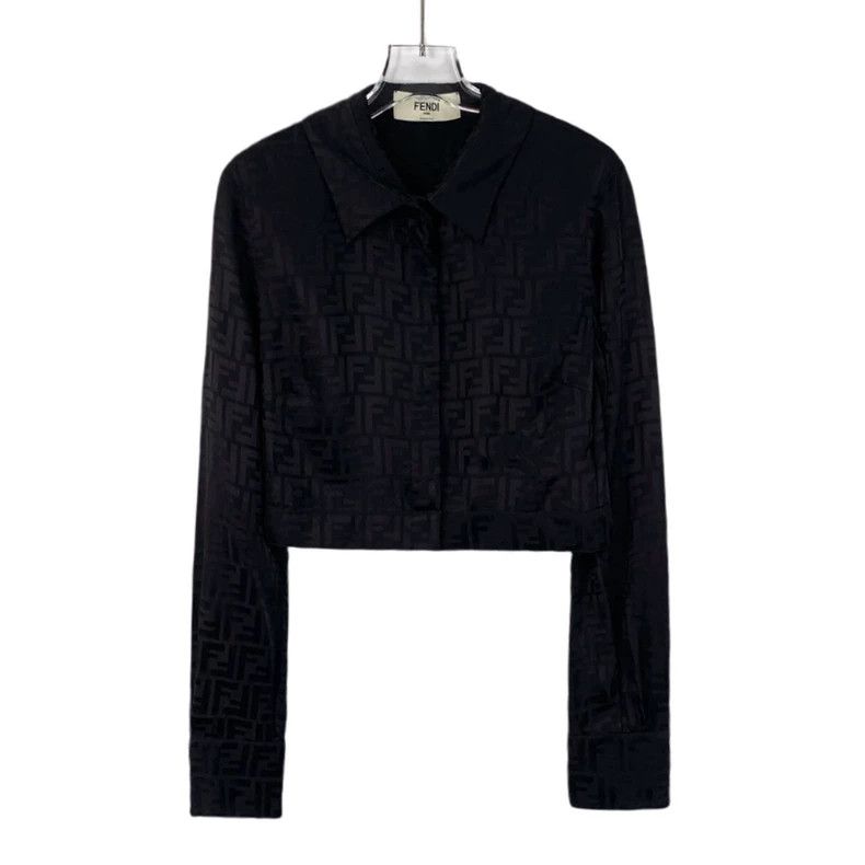 Fendi FENDI Black logo full-print mulberry silk notch collar lon Size XXS / US 00 / IT 34 - 1 Thumbnail