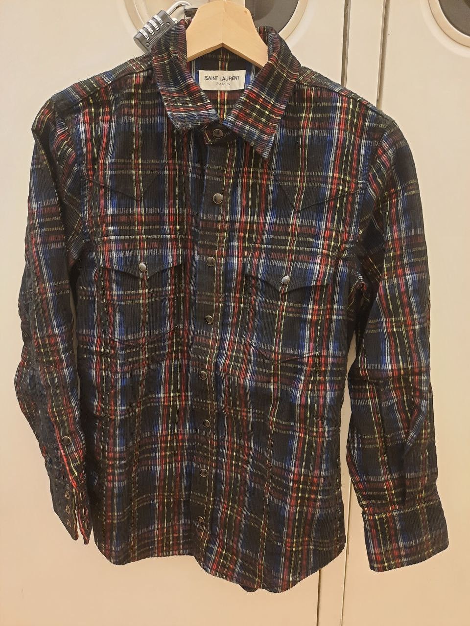Saint Laurent Paris Western Check Plaid Striped Corduroy Shirt Size US XS / EU 42 / 0 - 1 Thumbnail