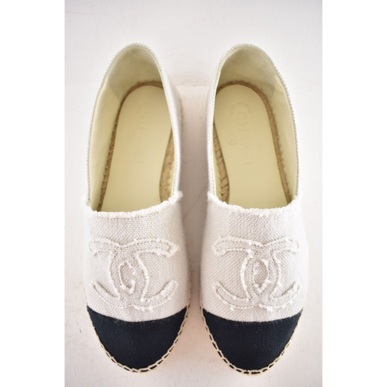 Chanel Chanel REV Beige Black Linen Canvas CC Logo Double Sole Size US 7 / IT 37 - 8 Thumbnail