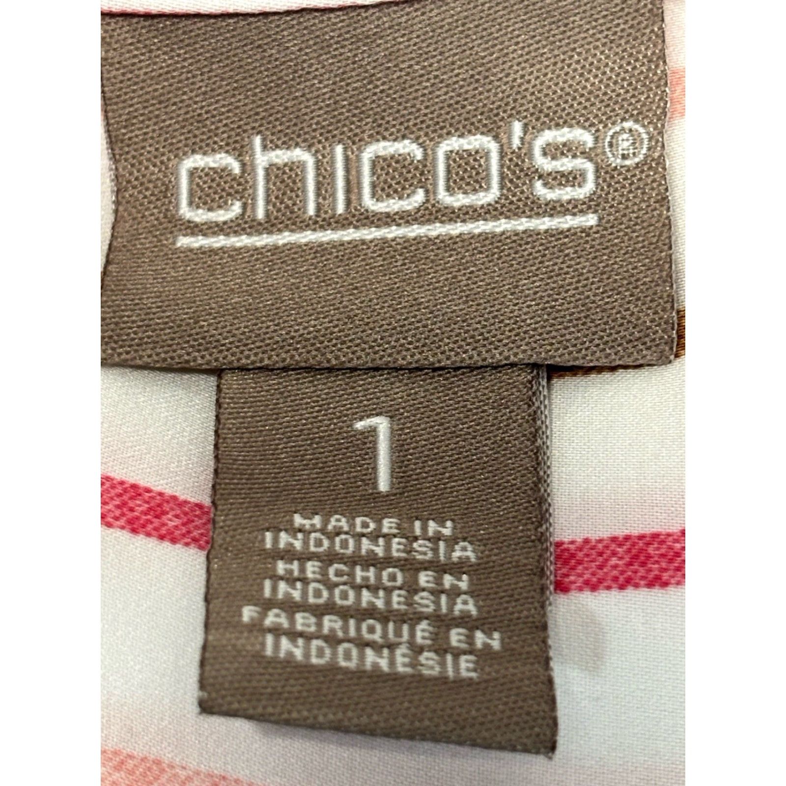 Vintage Chicos Striped Button Up Shirt Sz 1 US Medium White Pink 2 Pocket Lightweight Size M / US 6-8 / IT 42-44 - 7 Thumbnail